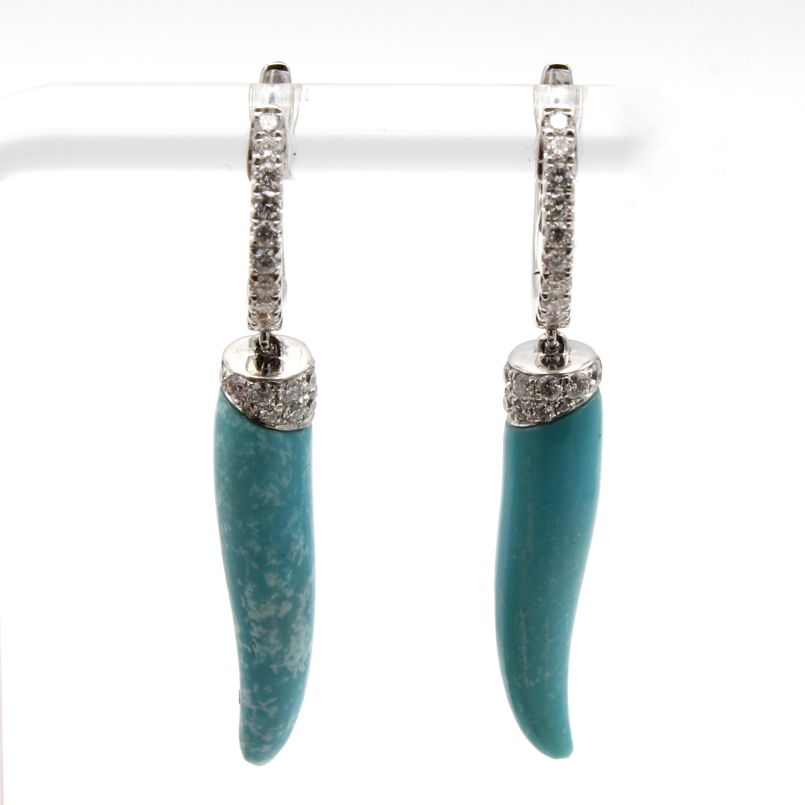 Image 27055039 - Paar Creolen mit Brillanten und Türkisen, WG750/000, 44 Brill. zus. ca. 0.46 ct ...