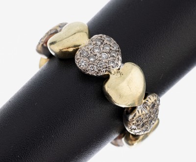 Image 14 kt Gold Diamant-Ring, GG/WG 585/000, Herzen, 8/8-Diamanten zus. ca. 0.30 ct ...