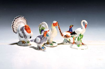 Image 6 Porzellanminiaturen, Meissen, spätes 20.Jh., Porzellan, handbemalt, Truthahn und ...