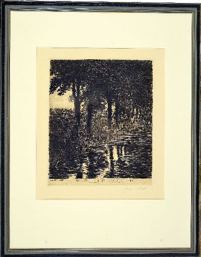 27055094k - Franz von Stuck, 1863 Tettenweis-1928 München, Forellenweiher, Radierung, in der Platte ...