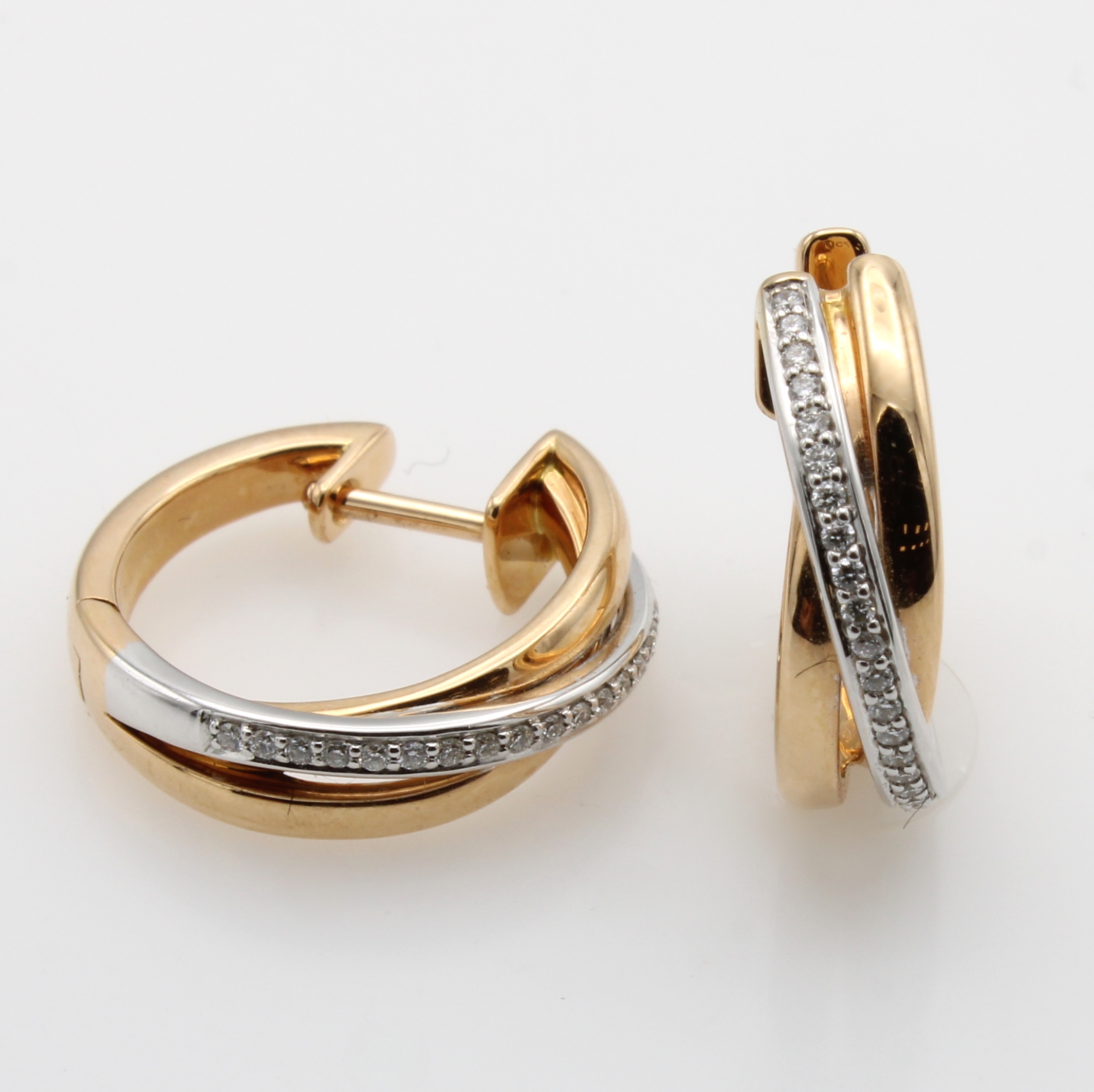 Image 27055125 - Paar Klappcreolen mit Brillanten, RG/WG 750/000, 44 Brill. zus. ca. 0.18 ct Weiß/si ...