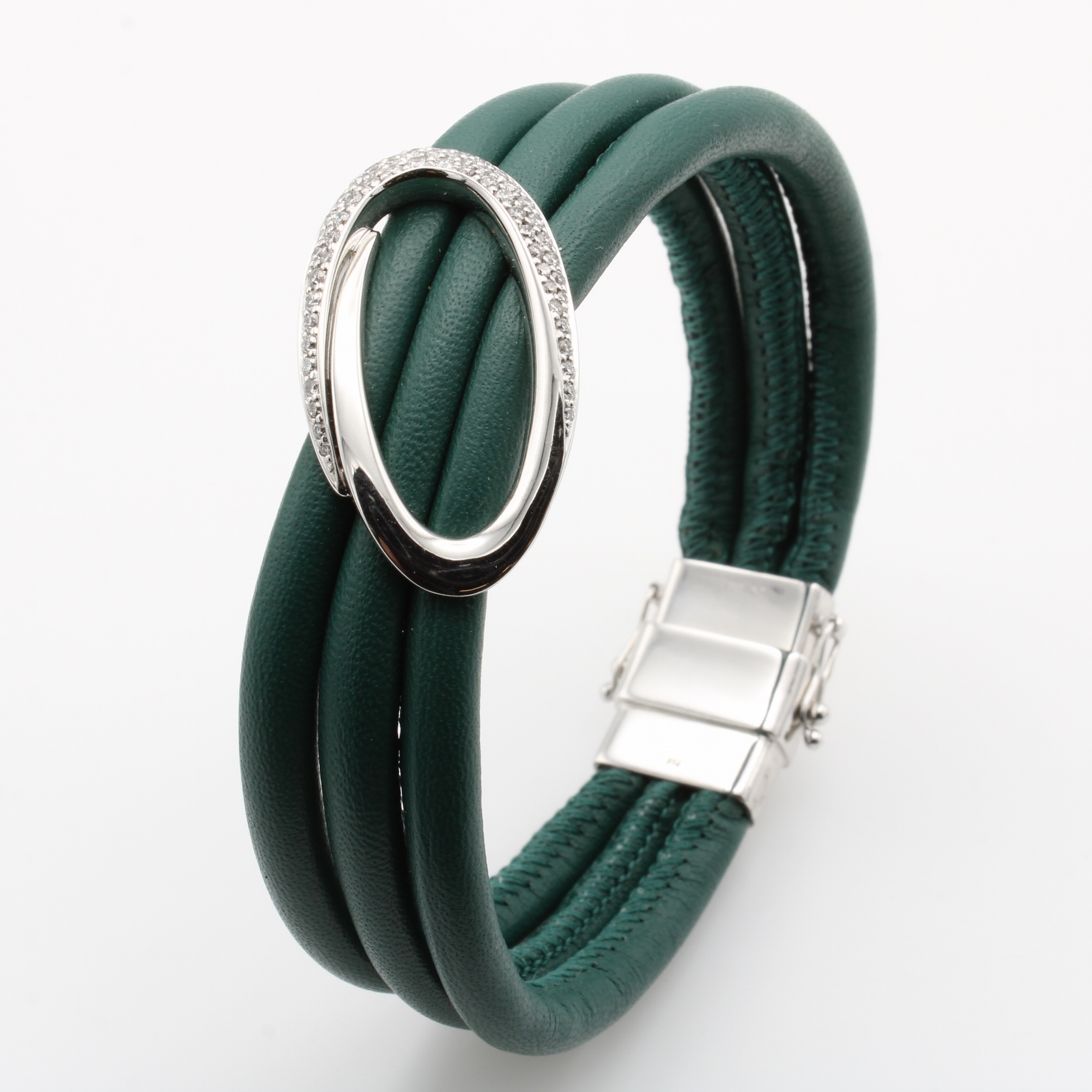 Image 27055137 - 3-reihiges Lederarmband mit Brillanten, WG 750/000, 57 Brill. zus. ca. 0.46 ct Weiß/si, ...