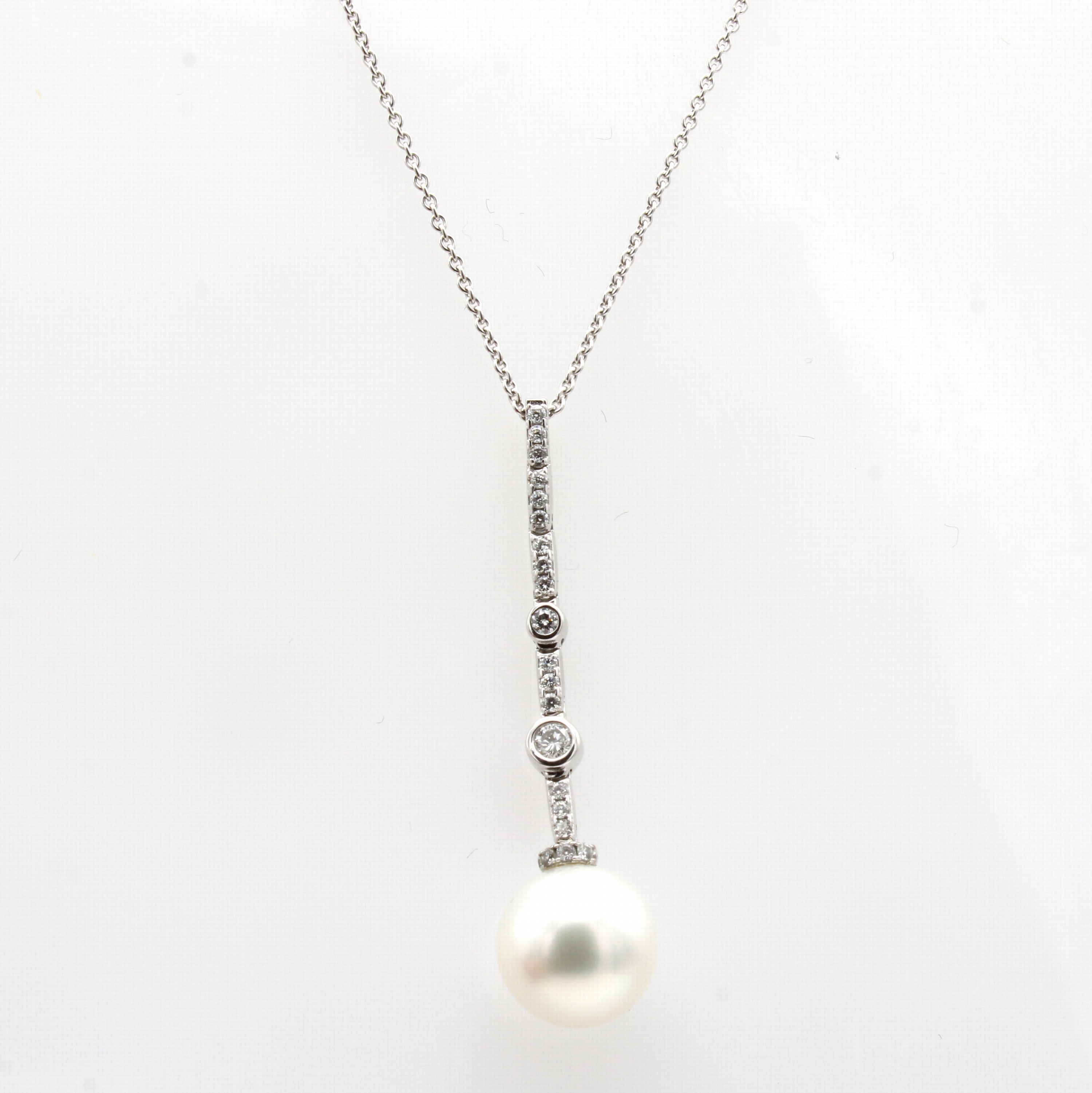 Image 27055140 - Anhänger mit Brillanten und Südseezuchtperle an Kette, WG 750/000, 25 Brill. zus. ca. ...