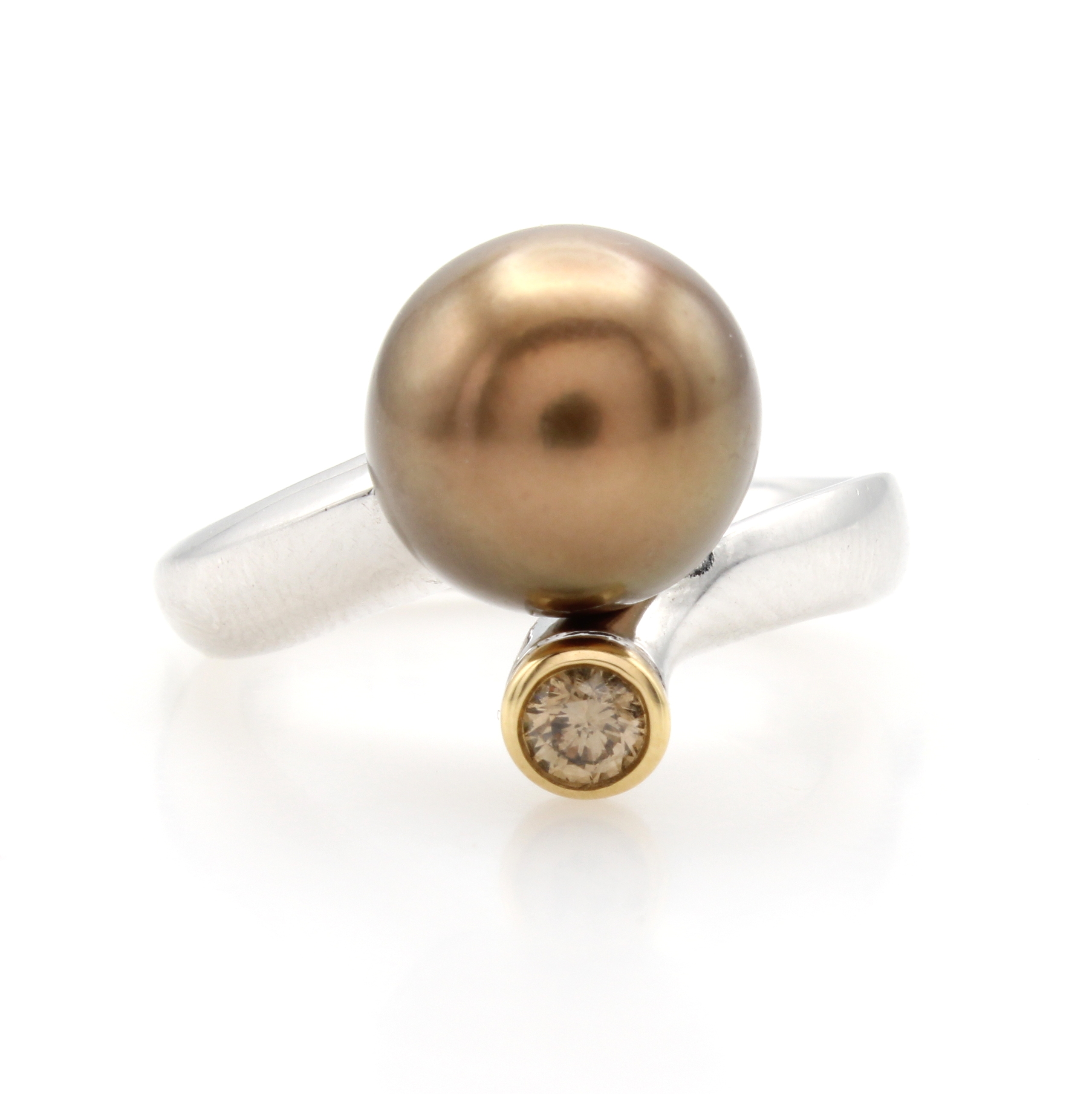 Image 27055143 - Rig mit Tahitizuchtperle und Brillant, WG/GG750/000, Brill. ca. 0.15 ct braun/si, braune ...