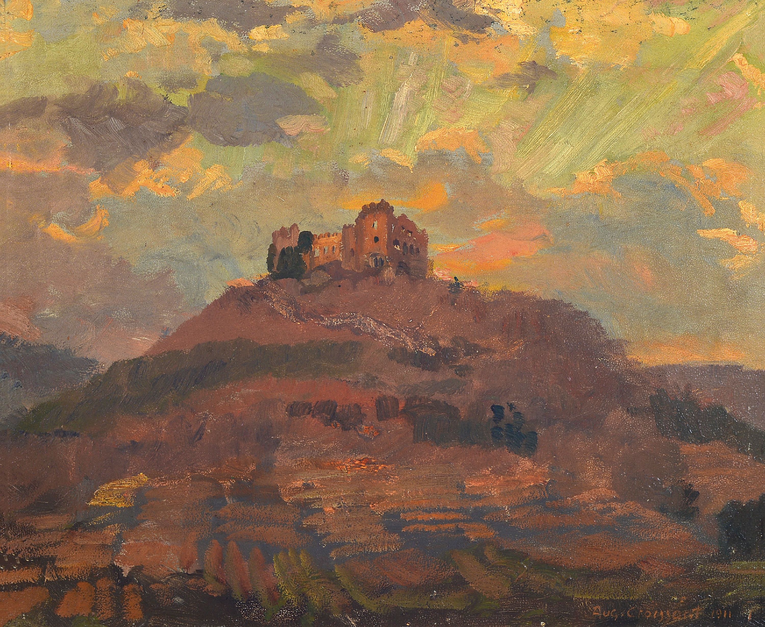 Image 27055154 - August Croissant, 1870-1941 Landau, Blick auf das Hambacher Schloß, Öl/Malkarton, ...