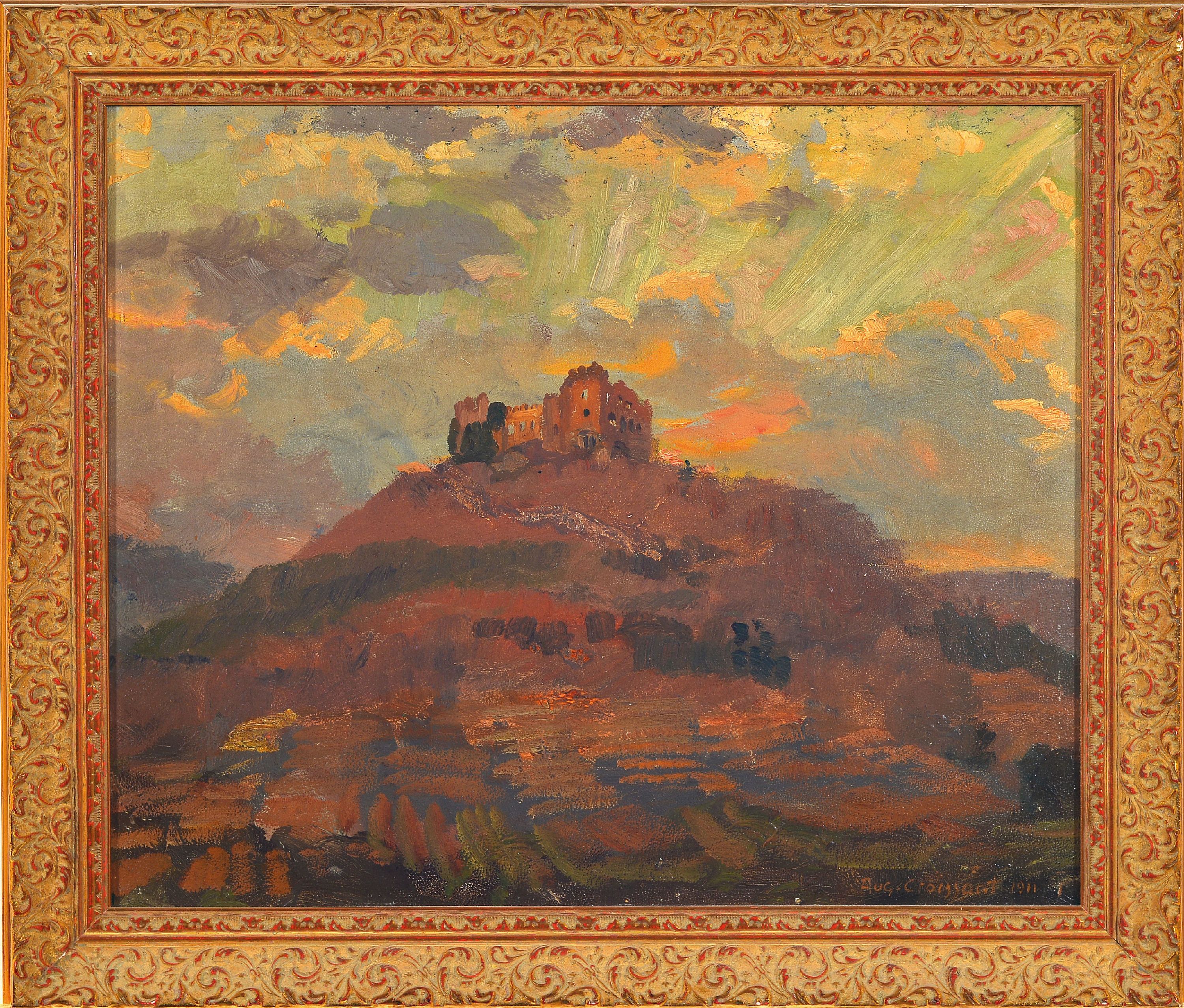Detail k: August Croissant, 1870-1941 Landau, Blick auf das Hambacher Schloß, Öl/Malkarton, rechts unten sign. und dat. 1911, ca. 28x33cm, R. ca. 33x38cm