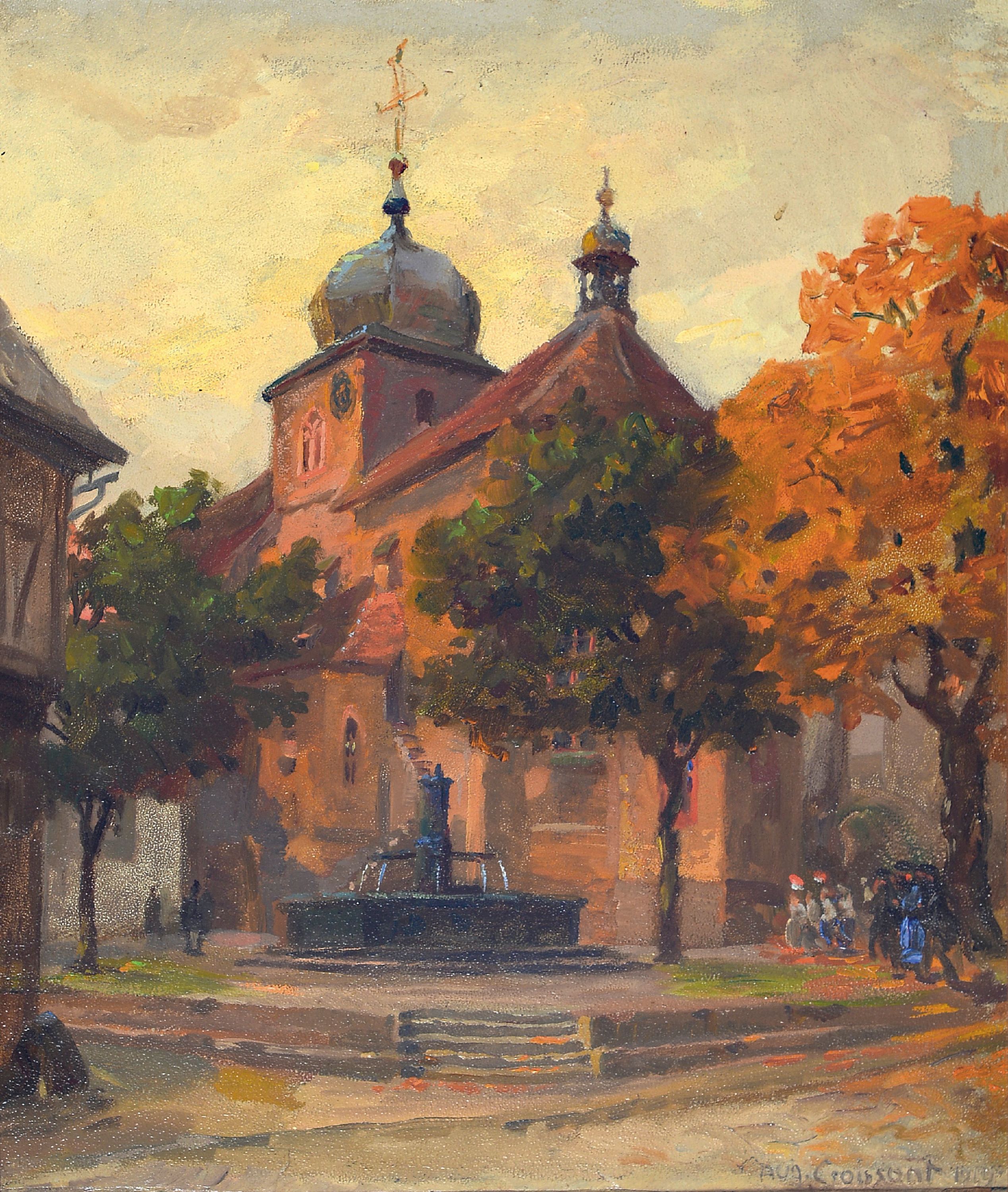 Image 27055156 - August Croissant, 1870-1941 Landau, Blick auf die St. Georgskirche in Wachenheim, Öl/ ...