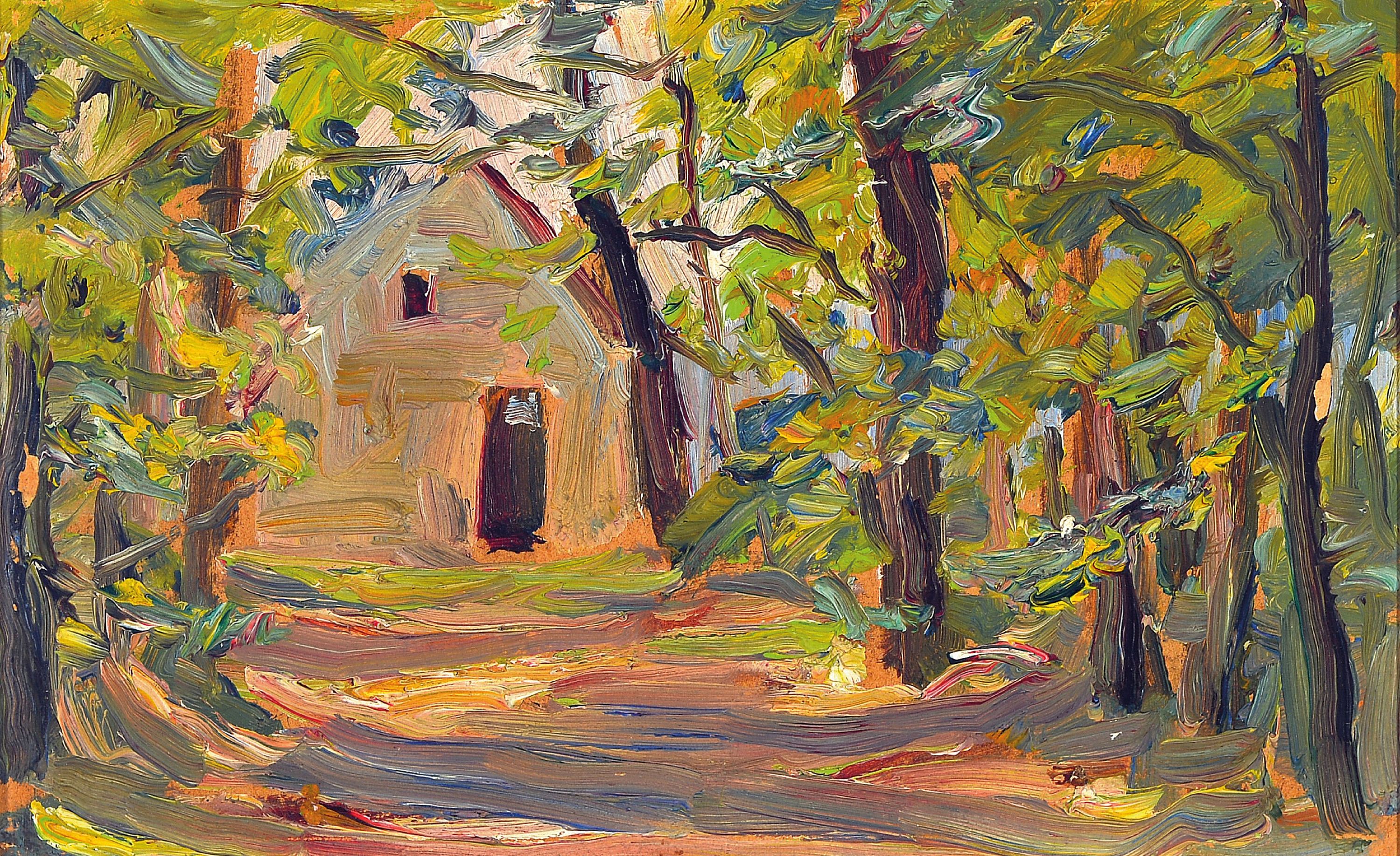 Image 27055161 - Otto Dill, 1884 Neustadt-1957 Bad Dürkheim, Haus im Wald, verso auf altem Etikett so ...