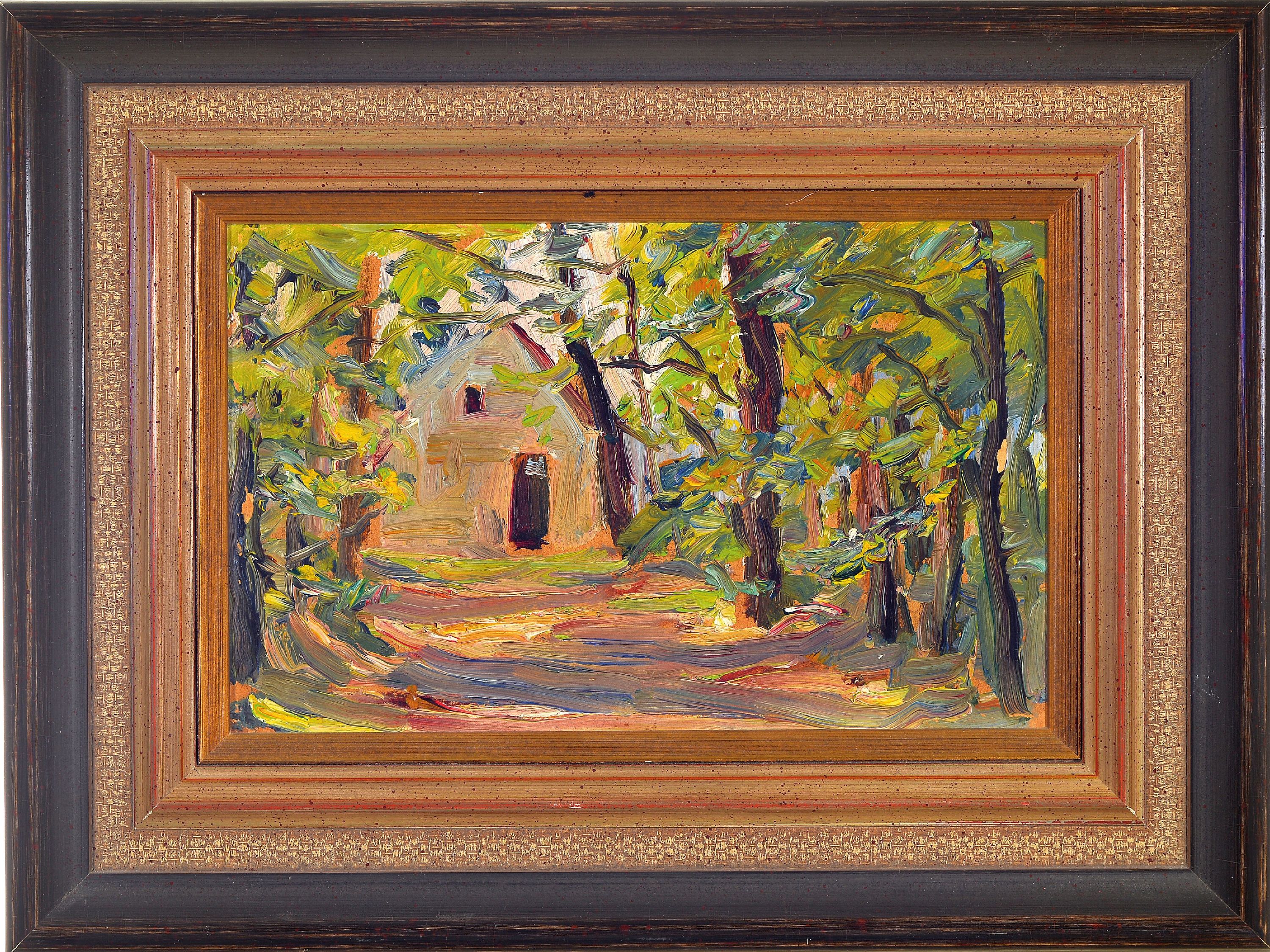 Detail k: Otto Dill, 1884 Neustadt-1957 Bad Dürkheim, Haus im Wald, verso auf altem Etikett so betitelt und bez. Nachlaß Nr. 354, Nachlaß- Etikett, ...