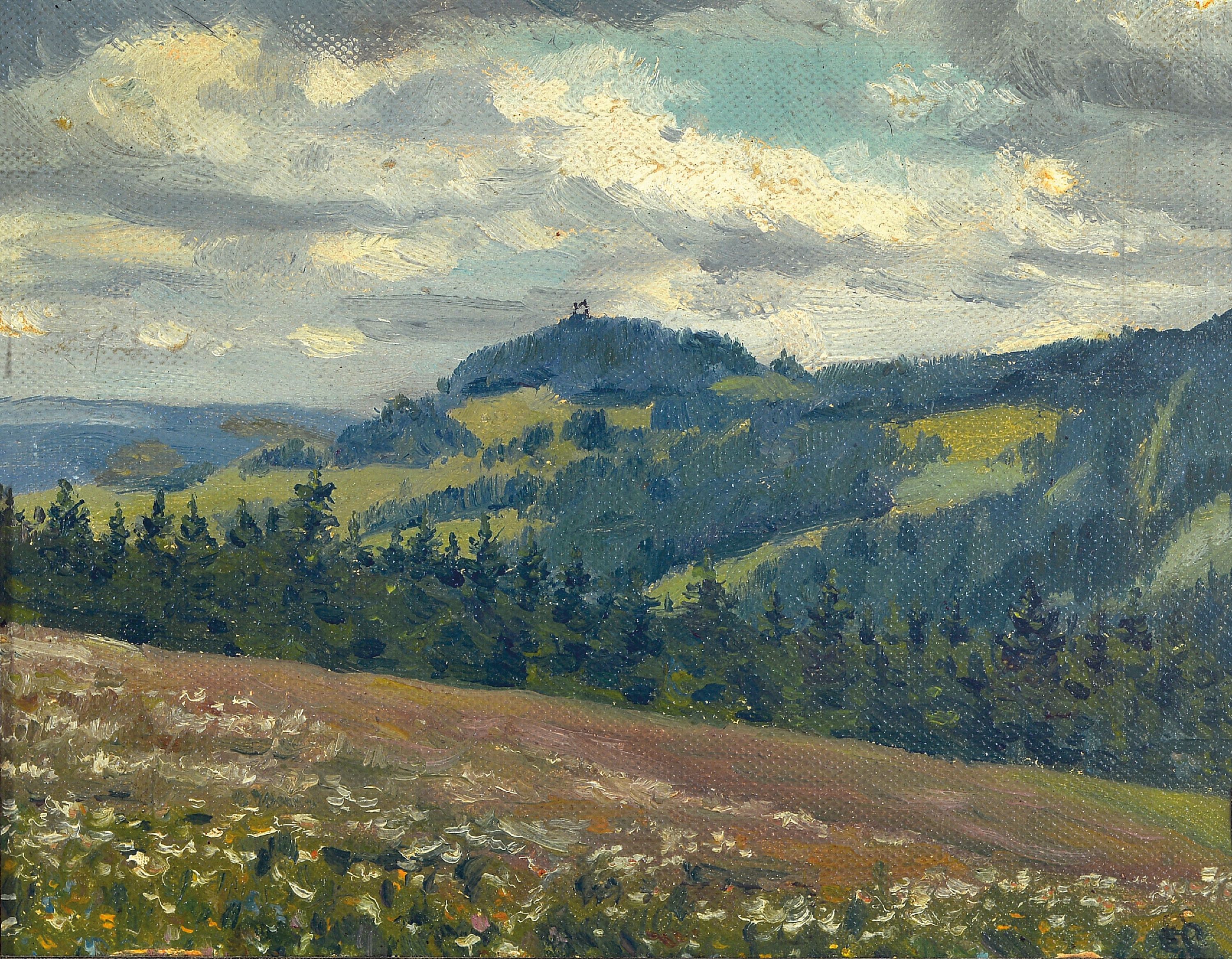 Image 27055162 - Eugen Croissant, 1898 Landau-1976 Breitbrunn, Landschaft bei Lindelbrunn, Öl/Malkarton, ...