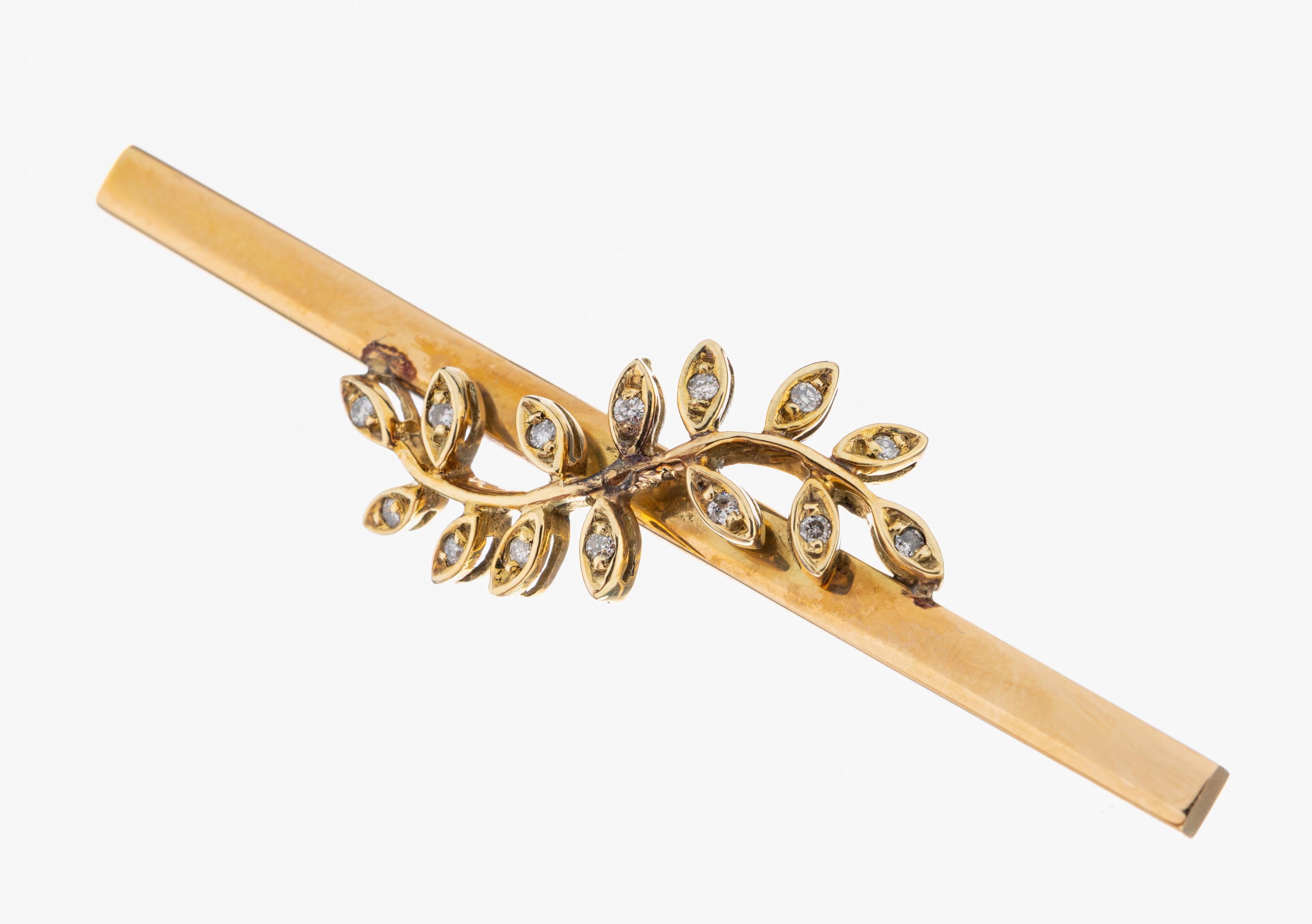 Image 27055167 - 18 kt Gold Brillant-Brosche, GG 750/000, aufgelegter Zweig mit 14 Brillanten zus. ca. ...
