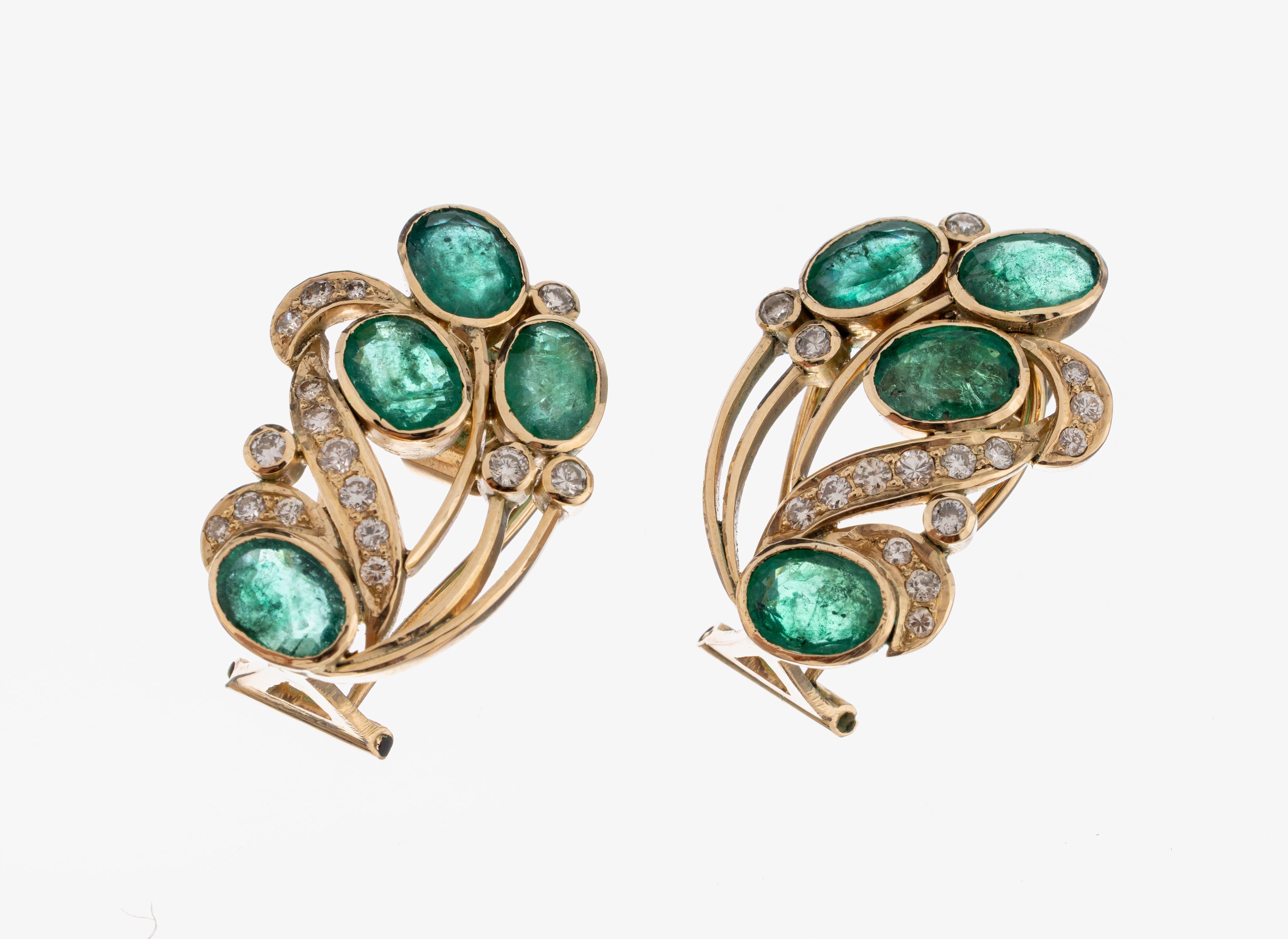 Image 27055176 - Paar 14 kt Gold Smaragd-Brillant-Ohrstecker, GG 585/000, 8 ovalfacett. Smaragde zus. ...