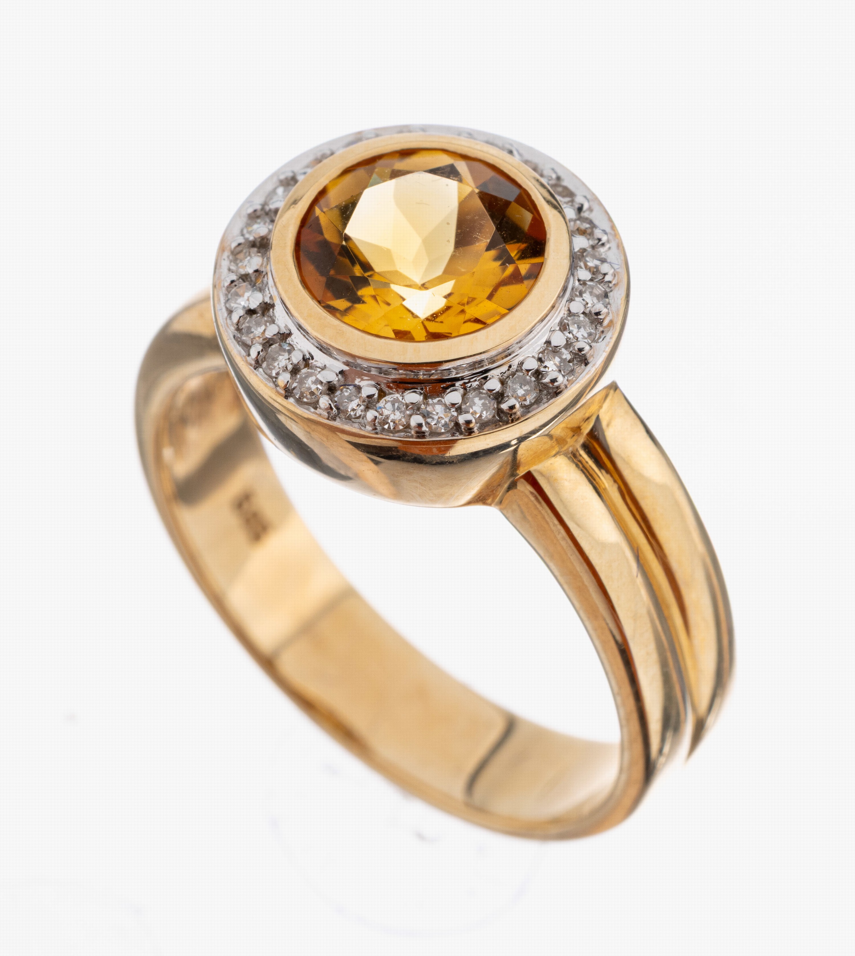 Image 27055182 - 14 kt Gold Citrin-Brillant-Ring, GG 585/000, ovalfacett. Citrin ca. 2.0 ct, Brillanten ...