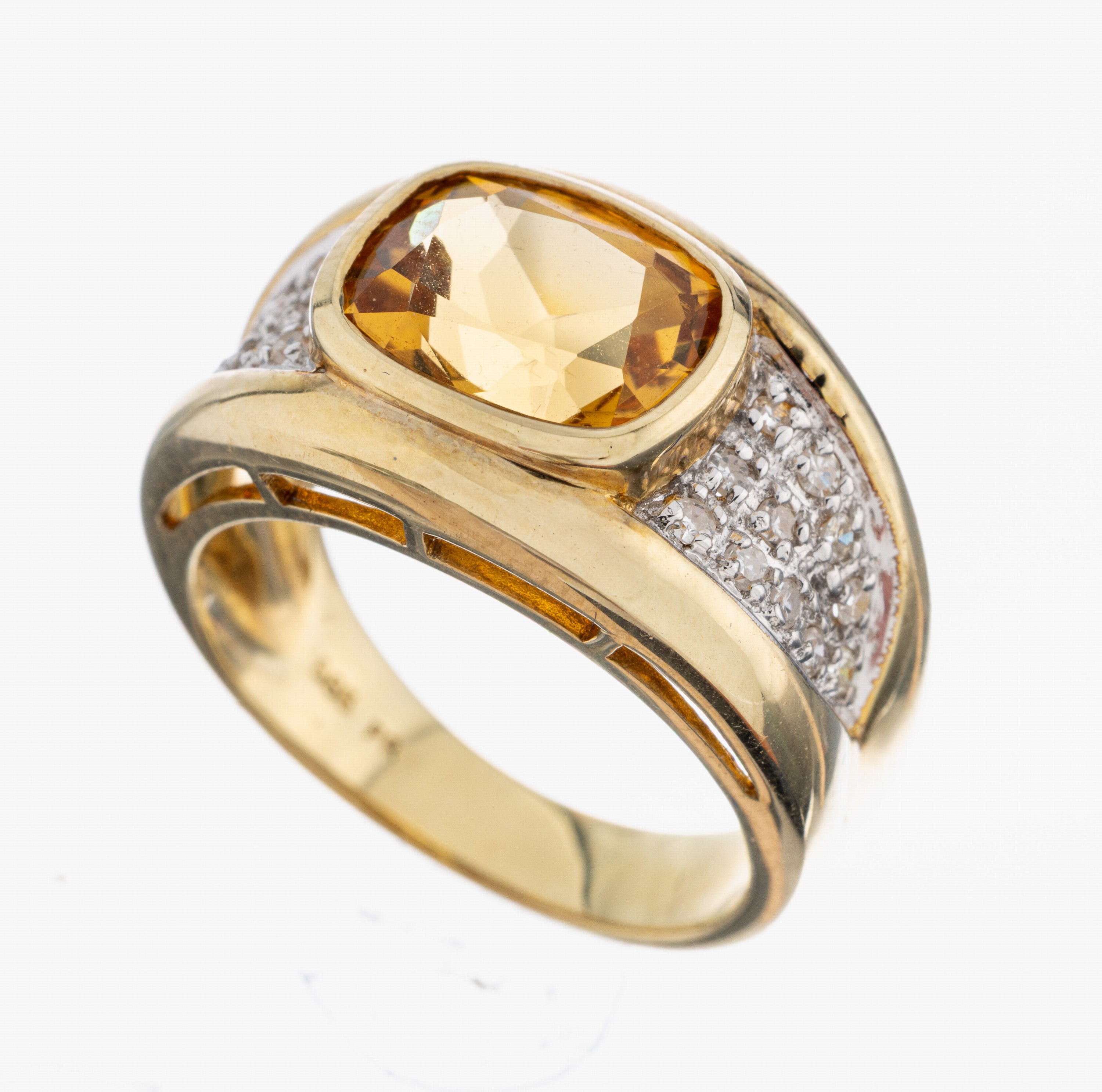 Image 27055183 - 14 kt Gold Citrin-Brillant-Ring, GG 585/000, ovalfacett. Citrin ca. 3.0 ct, Brillanten ...