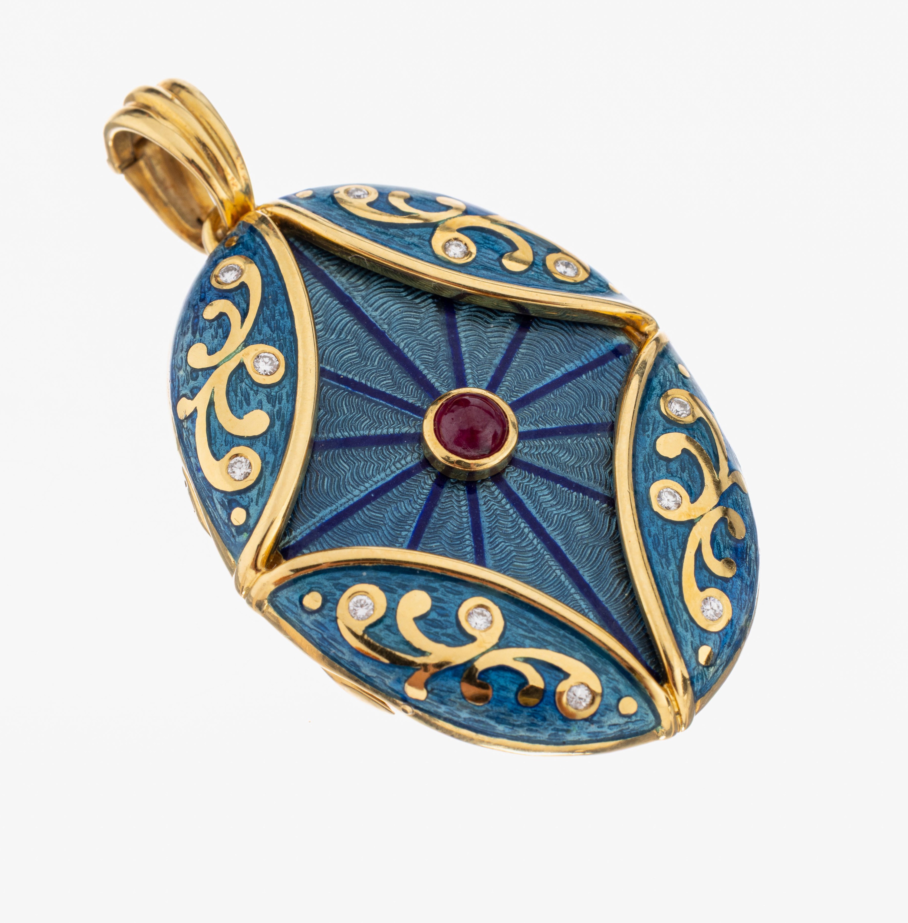 Image 27055184 - 18 kt Gold VICTOR MAYER Rubin-Brillant-Email- Anhänger, GG 750/000, guill. Grund, ...