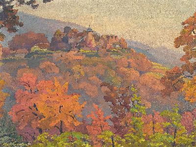 Image August Croissant, 1870-1941 Landau, Herbstliche Landschaft mit Blick auf die Kropsburg, ...