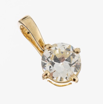Image 14 kt Gold Diamant-Clipanhänger, GG 585/000, schlicht, Altschliffdiamant ca. 1.41 ct ...