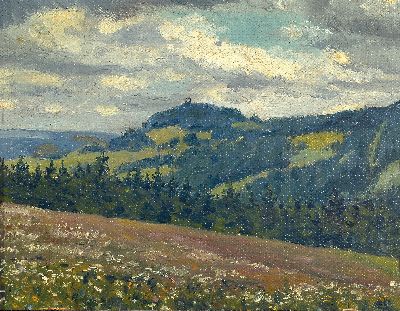 Image Eugen Croissant, 1898 Landau-1976 Breitbrunn, Landschaft bei Lindelbrunn, Öl/Malkarton, ...