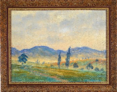 27055163k - Eugen Croissant, 1898 Landau-1976 Breitbrunn, Palatinate landscape, oil/painting board, ...