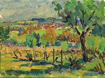 Image Philippe Steinmetz, 1900-1987 Landau, Blick auf Sessenheim (Elsass), Öl/Malkarton, ...