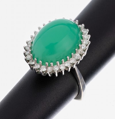 Image 14 kt Gold Brillant-Chrysopras-Ring, WG 585/000, unterlegiert, ovaler Chrysopras- ...