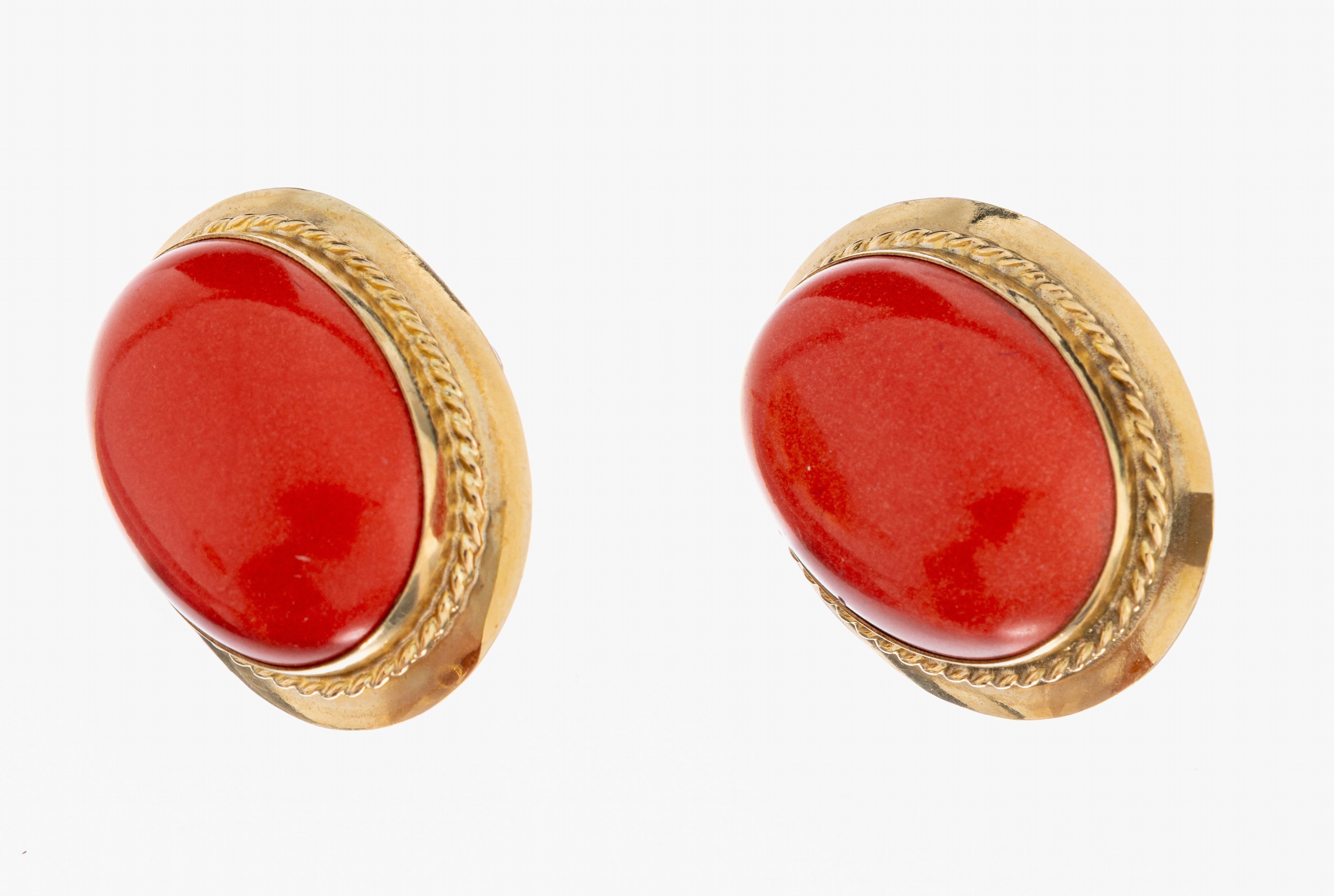 Image 27055205 - Paar 14 kt Gold Korallen-Ohrstecker, GG 585/000, Kordelverzierung, 2 ...
