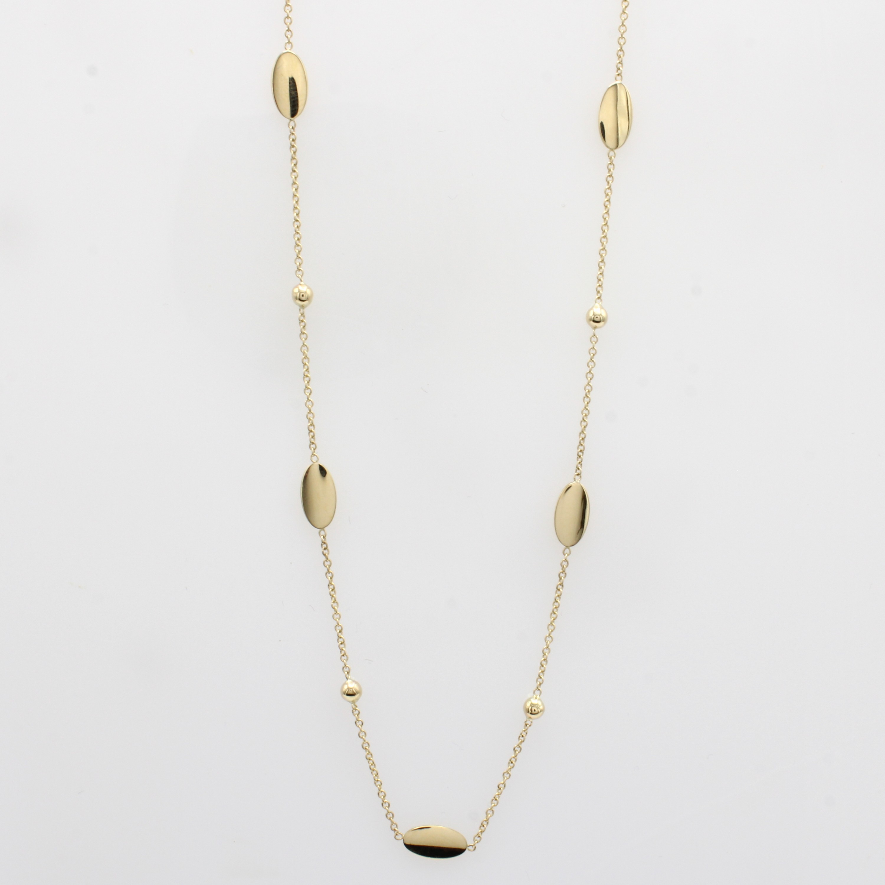 Image 27055228 - Collier, GG 585/000, m. kl. Kügelchen u. Goldplatten, in L. ca. 42 u. 45 cm tragbar