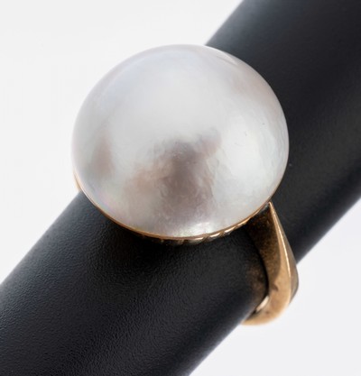 Image 14 kt Gold Perl-Ring, GG 585/000, Mabeperle, D. ca. 17.3 mm, RW 57, ca. 7.2 g