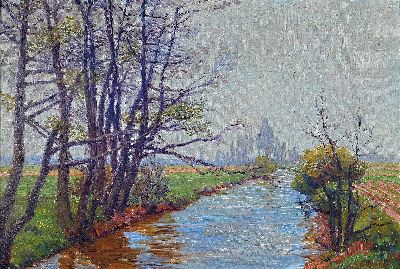 Image Heinrich Strieffler, 1872 Neustadt-1949 Landau, Vorfrühling an der Queich, Öl/Karton, ...