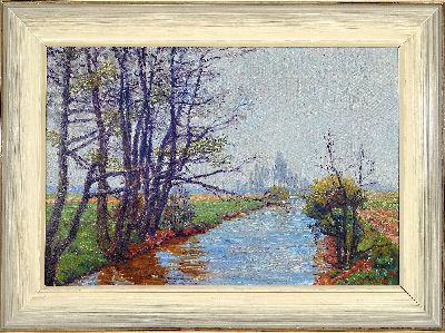 27055238k - Heinrich Strieffler, 1872 Neustadt-1949 Landau, Vorfrühling an der Queich, Öl/Karton, ...