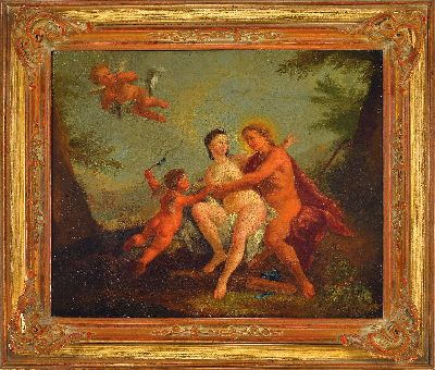 27055446k - Unbekannter Maler, wohl Frankreich, um 1700, Paris und Venus, Öl/Lwd, doubliert und ...