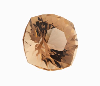 27056698a - Loser Imperial Topas, ca. 174.1 ct, Cushion Cut, Light Reddish Orange, ca. 36.2 x 36.2 ...