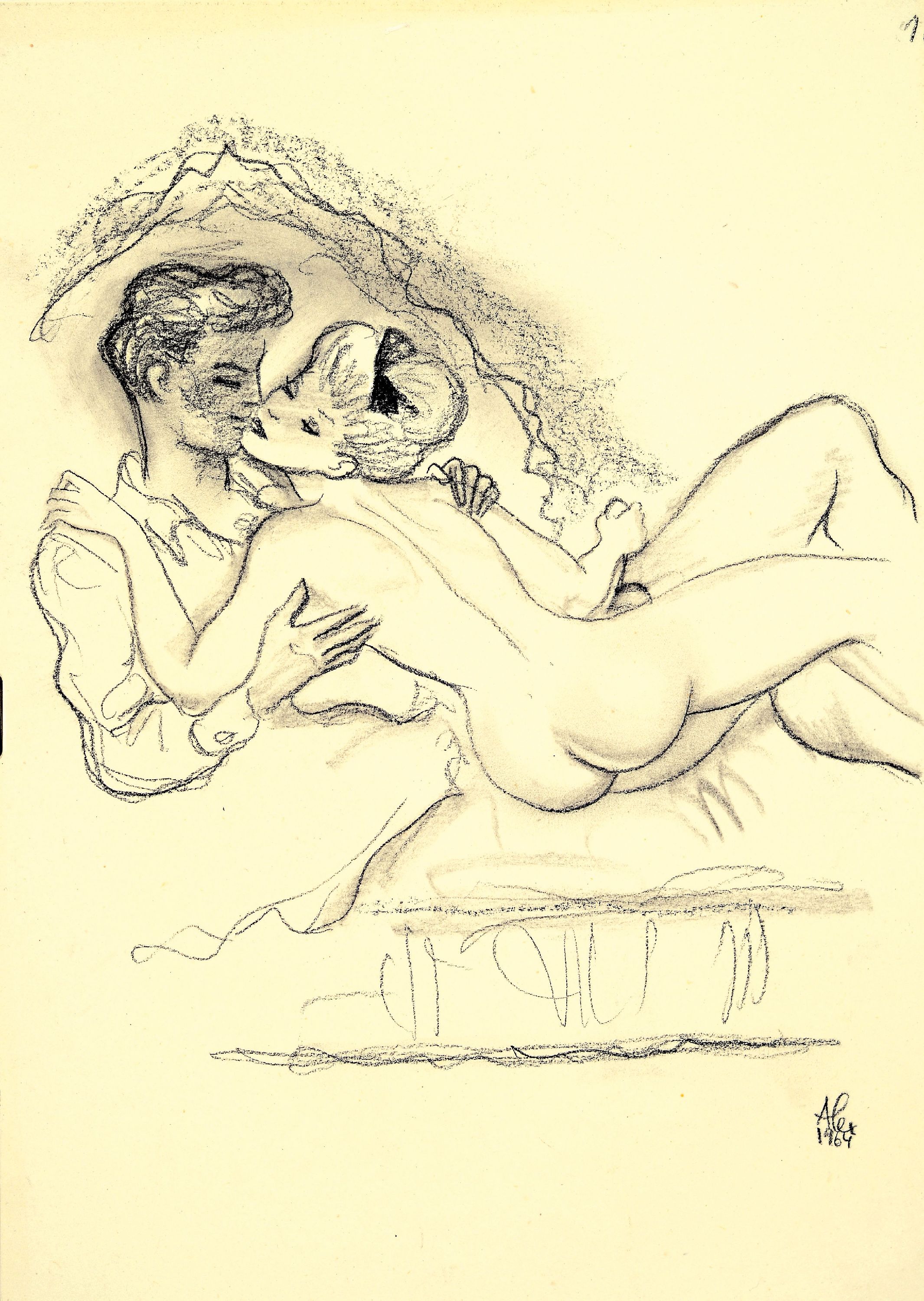 Image 27056701 - Alexander Szekely, 1901-1968, erotische Szene, Bleistiftzeichnung, rechts unten signiert ...