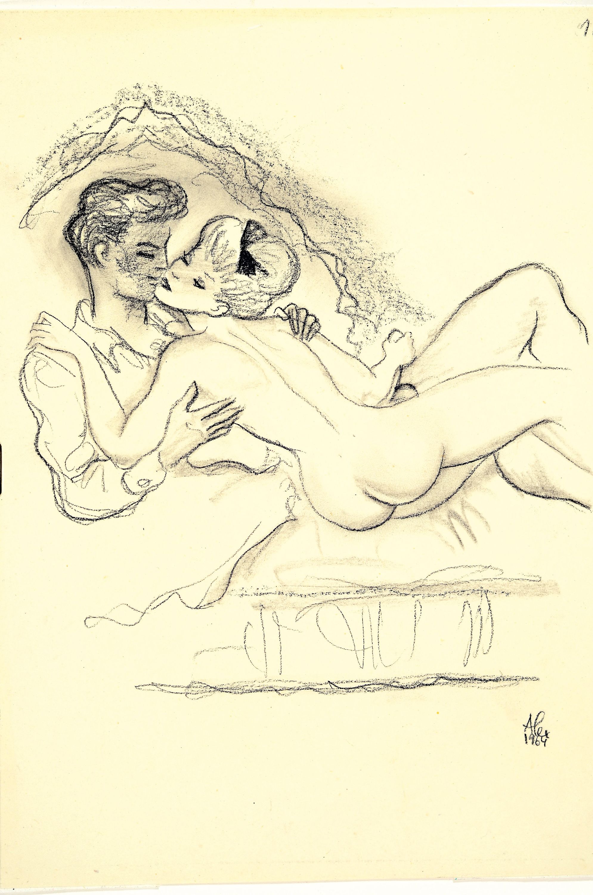 Detail k: Alexander Szekely, 1901-1968, erotische Szene, Bleistiftzeichnung, rechts unten signiert und dat. 1964, ca. 30x21cm