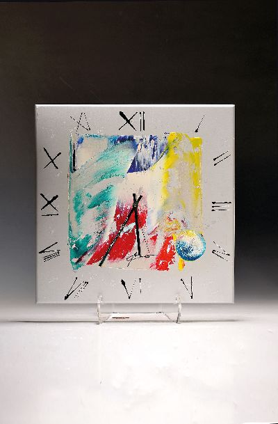 27056710k - Öffler, Michael, geb. 1963, Künstler aus Meckenheim, Wanduhrenobjekt, Lack und Acryl ...