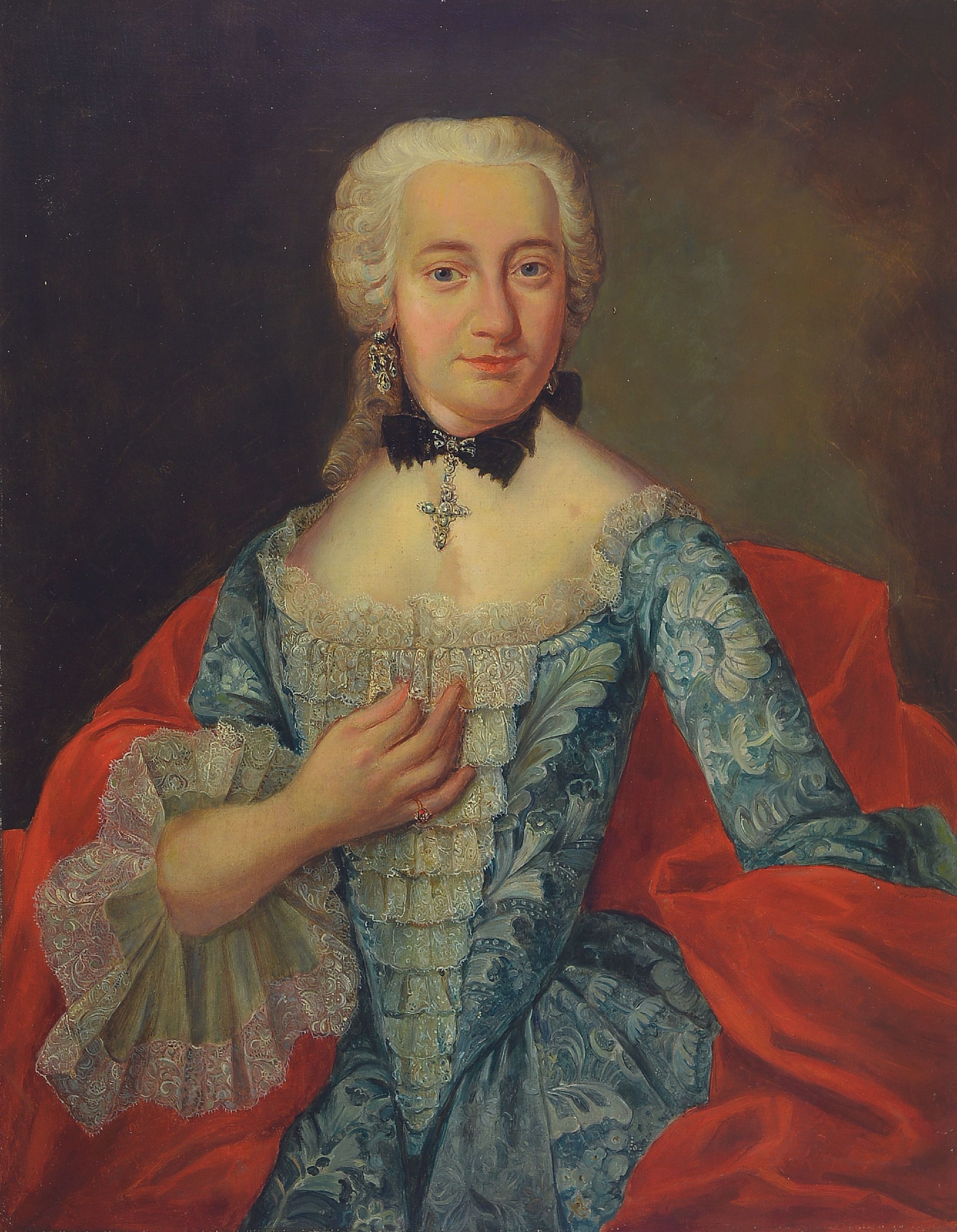 Image 27057073 - Unbekannter Porträtist des 18. Jh., Porträt einer Dame in hellblauem Kleid mit weißem ...