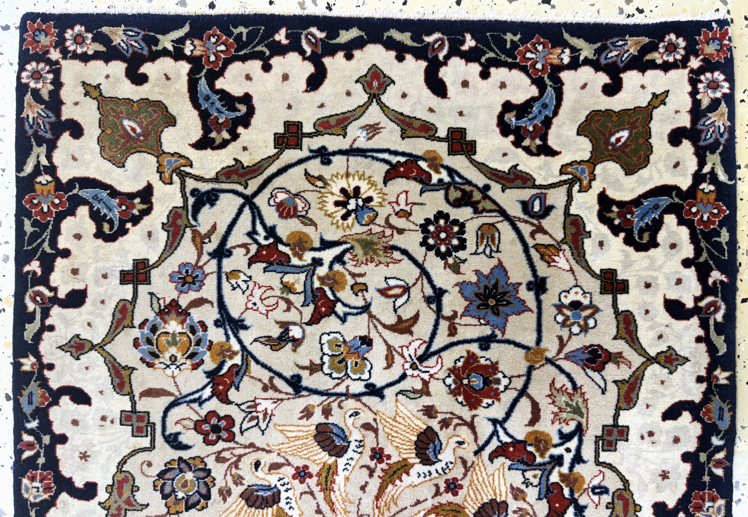 Detail a: Esfahan fein, Persien, Mitte 20.Jhd, Korkwolle auf Seide, ca. 86 x 56 cm, ca. 1,0 Mio. Kn/qm, EHZ: 2