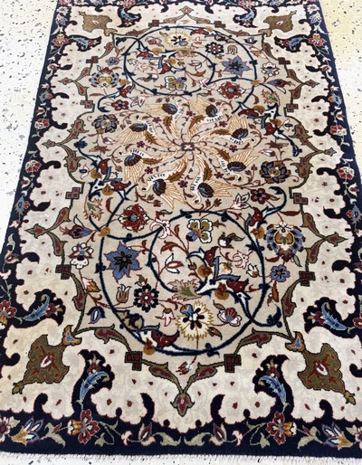 27057109c - Isfahan fine, Persia, mid-20th century, corkwool on silk, approx. 86 x 56 cm, approx. 1.0 ...
