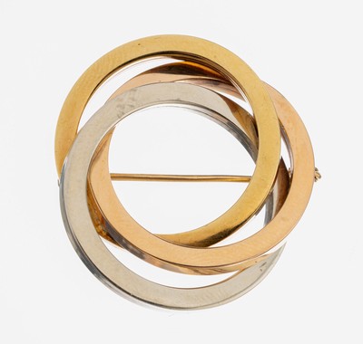 Image 18 kt Gold Brosche, GG/WG/RG 750/000, ineinander verschlungene Kreise, ca. 12.6 g