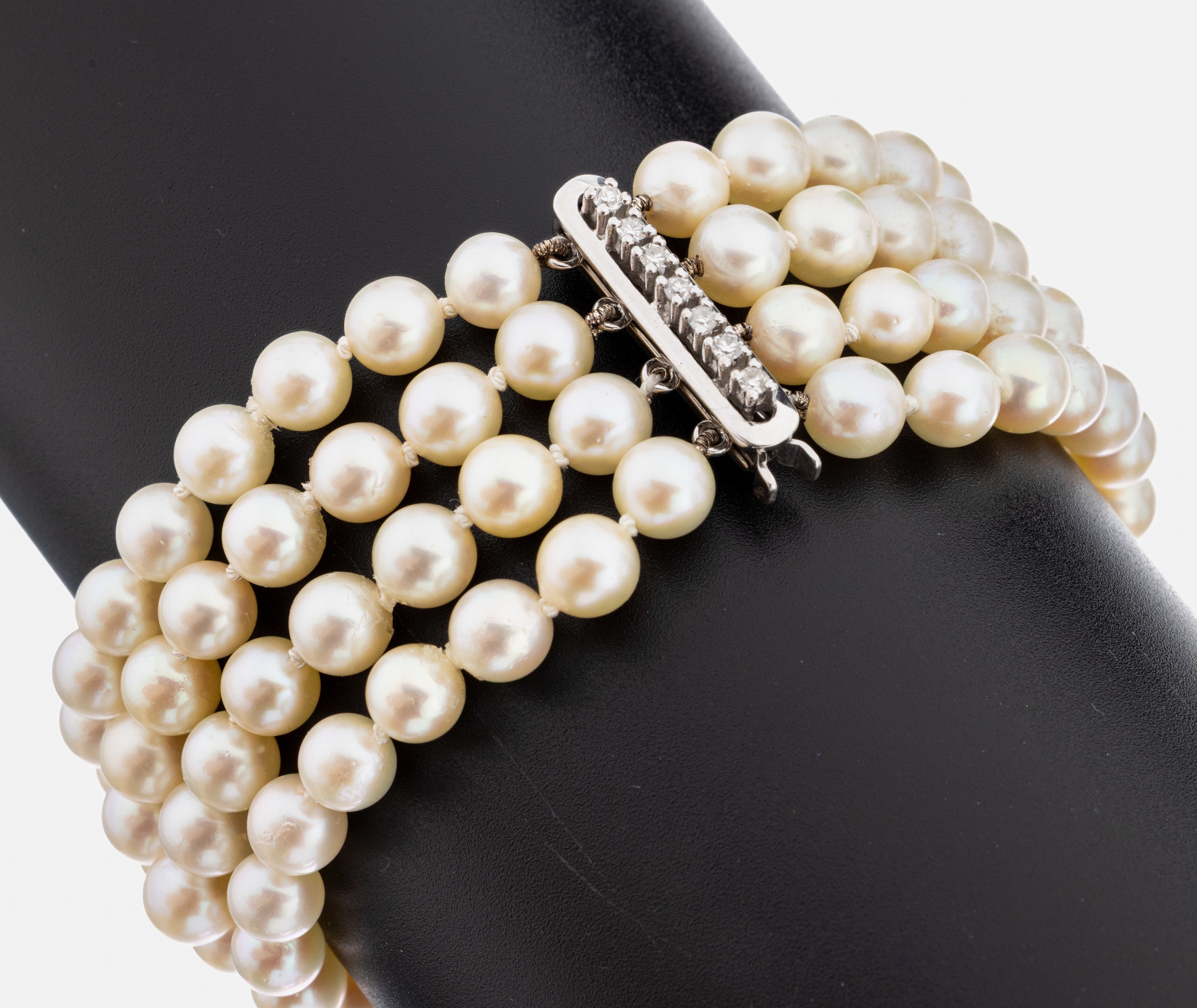 Image 27057410 - Perl-Armband mit 14 kt Gold Diamant -Schmuckschließe, WG 585/000, 4-rhg. Zuchtperlen, ...