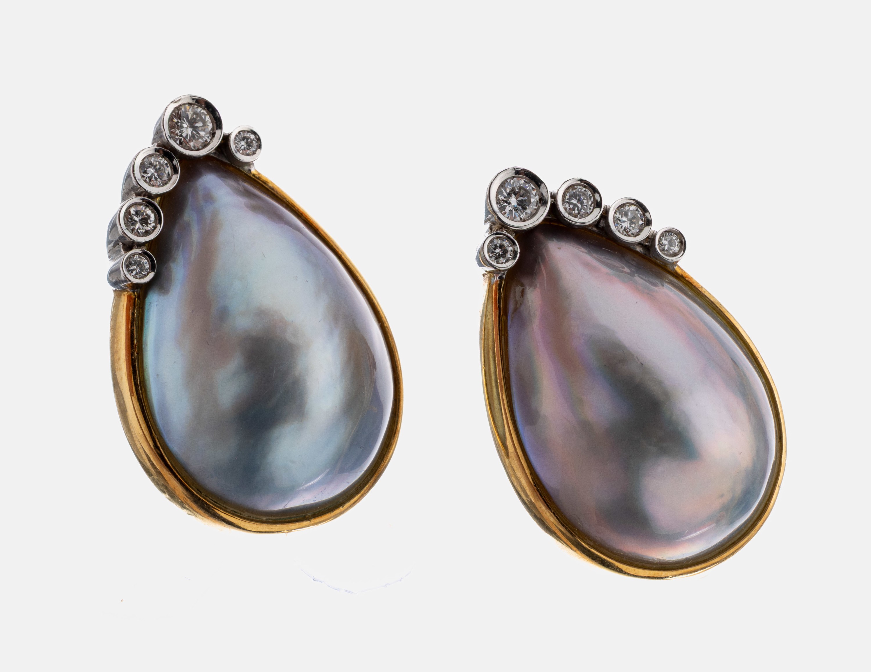 Image 27057424 - Paar 18 kt Gold Perl-Brillant-Ohrstecker, GG/WG 750/000, tropfenf. silbergraue ...