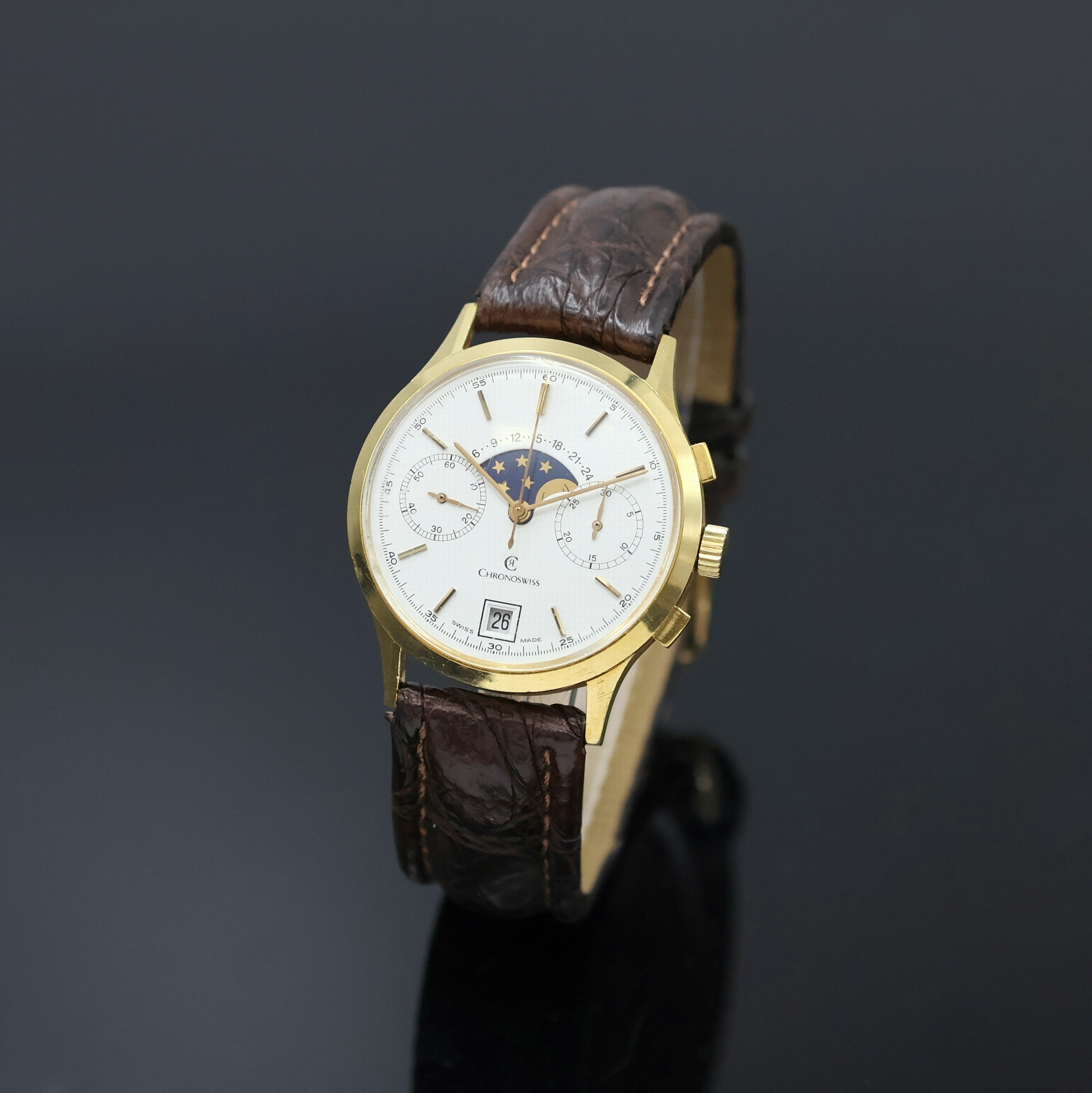 Image 27057427 - CHRONOSWISS Herrenchronograph mit Mondphase in GG 750/000, Schweiz um 1990, Handaufzug, ...