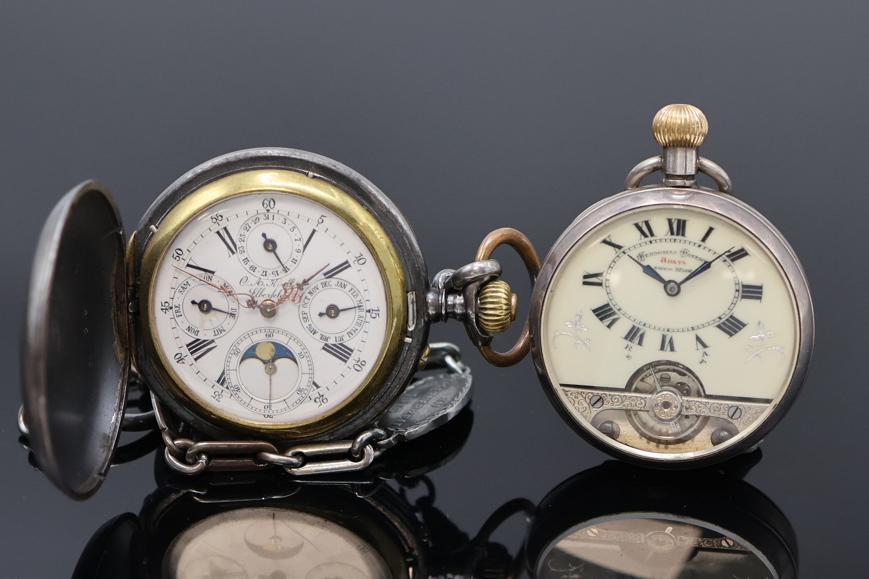 Image 27057430 - HEBDOMAS 8 Tage Taschenuhr sowie eine Savonette mit Kalender, Schweiz/England um ...