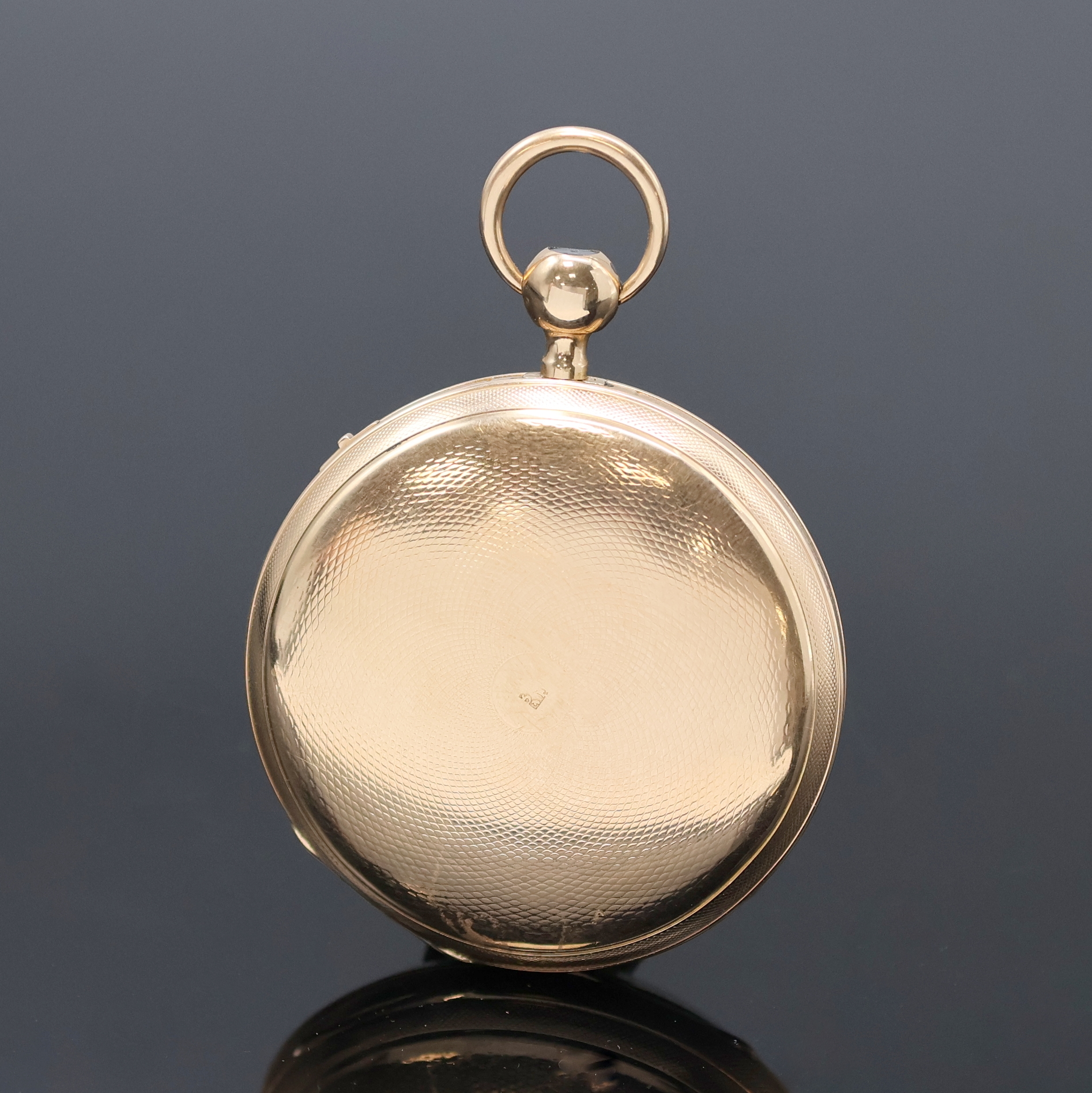 Detail b: VAUCHER offene Spindeltaschenuhr mit 1/4 Stunden-Repetition RG 750/000, Schweiz um 1840, guill. Geh. dell., verg. Cuvette, z.T. guill. Zifferbl. m. ...
