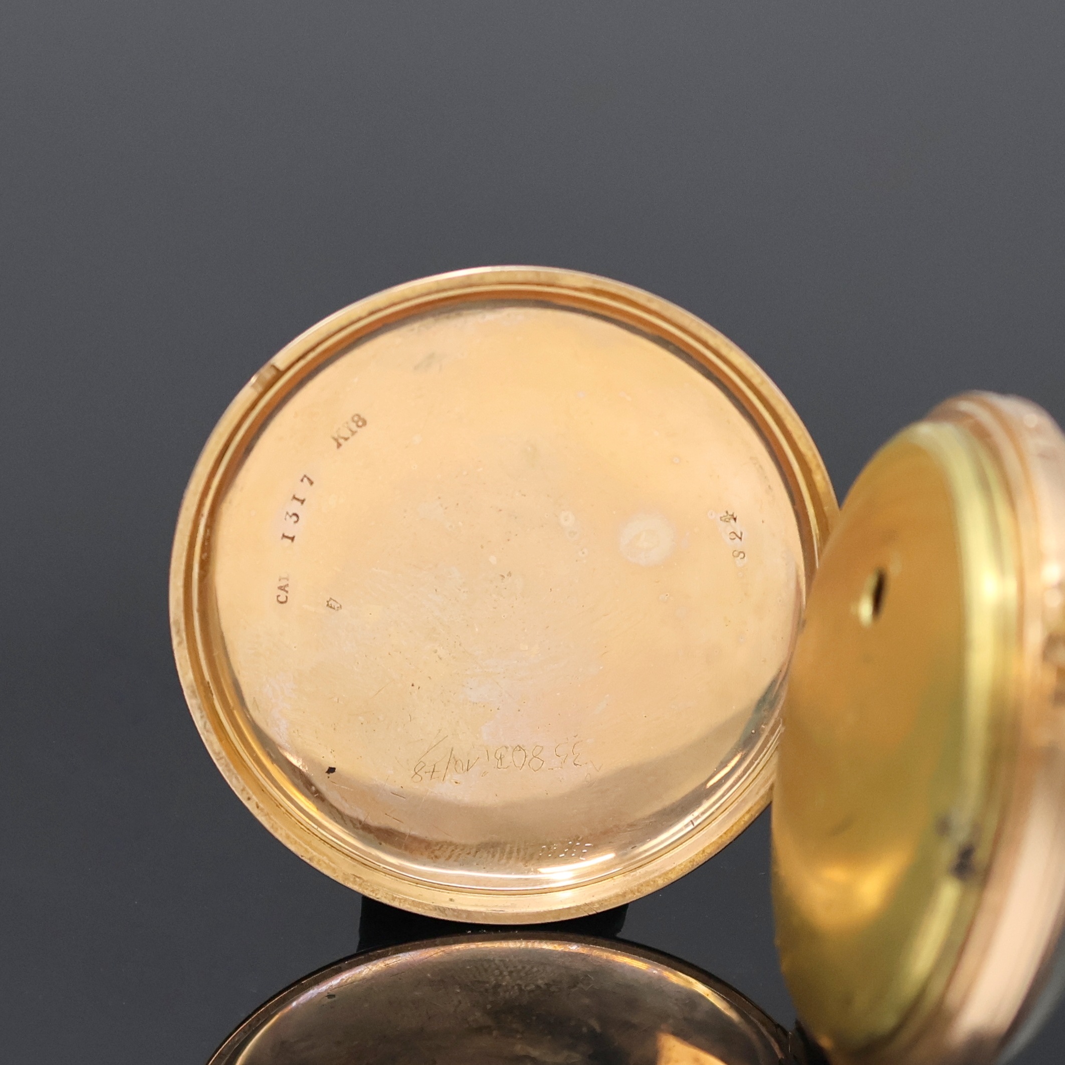 Detail c: VAUCHER offene Spindeltaschenuhr mit 1/4 Stunden-Repetition RG 750/000, Schweiz um 1840, guill. Geh. dell., verg. Cuvette, z.T. guill. Zifferbl. m. ...