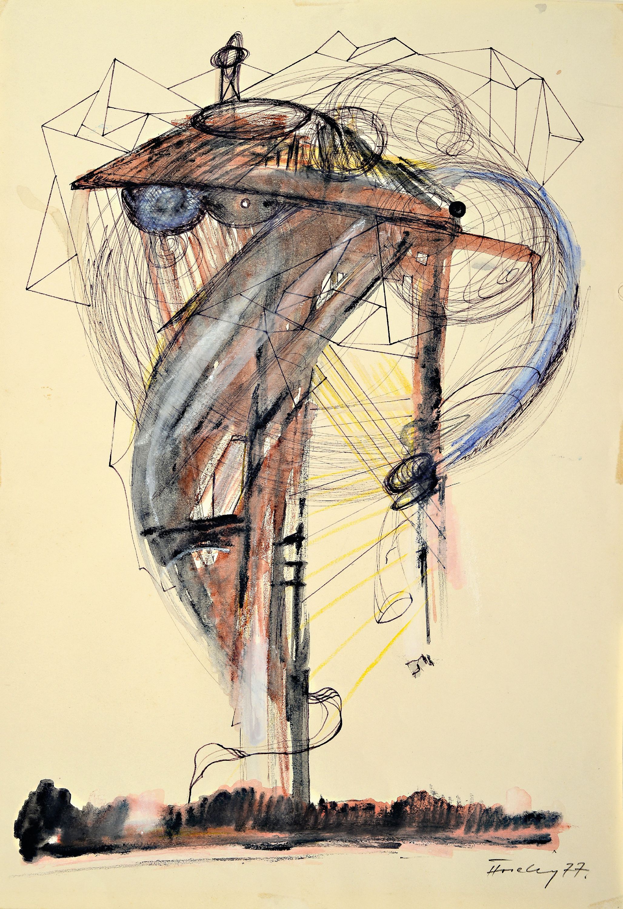 Florian Frieling, 1939 Leverkusen-1994 Deidesheim, Konvolut aus 6 Zeichnungen, phantastische Urtiere und Gefilde in sechs Variationen, je signiert ...