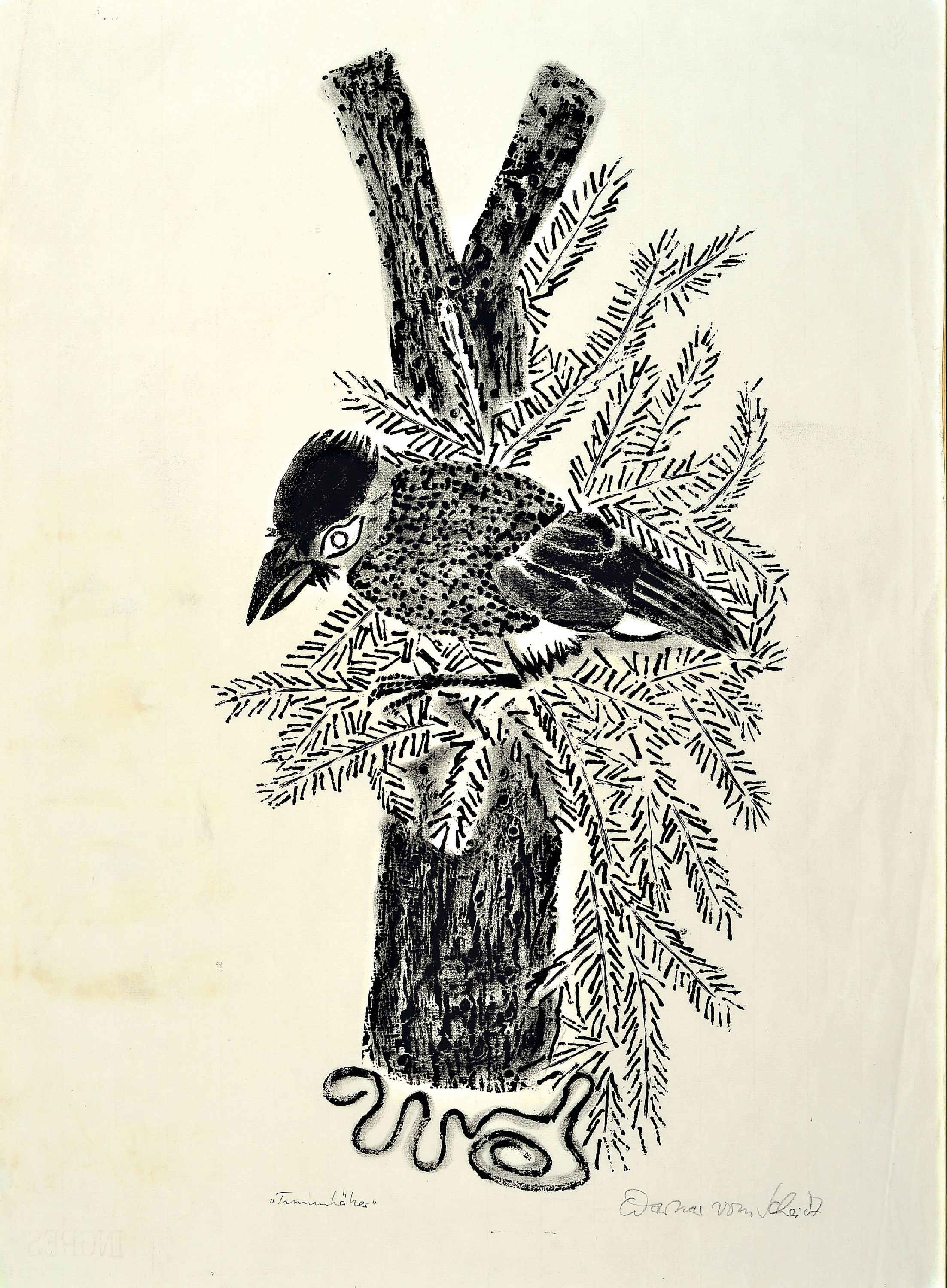 Detail a: Werner vom Scheidt, 1894 Großblittersdorf-1984Bad Berzabern, 2 Holzschnitte mit Vogelmotiven, 1x bez. "Tannenhölzer", je handsigniert, ...