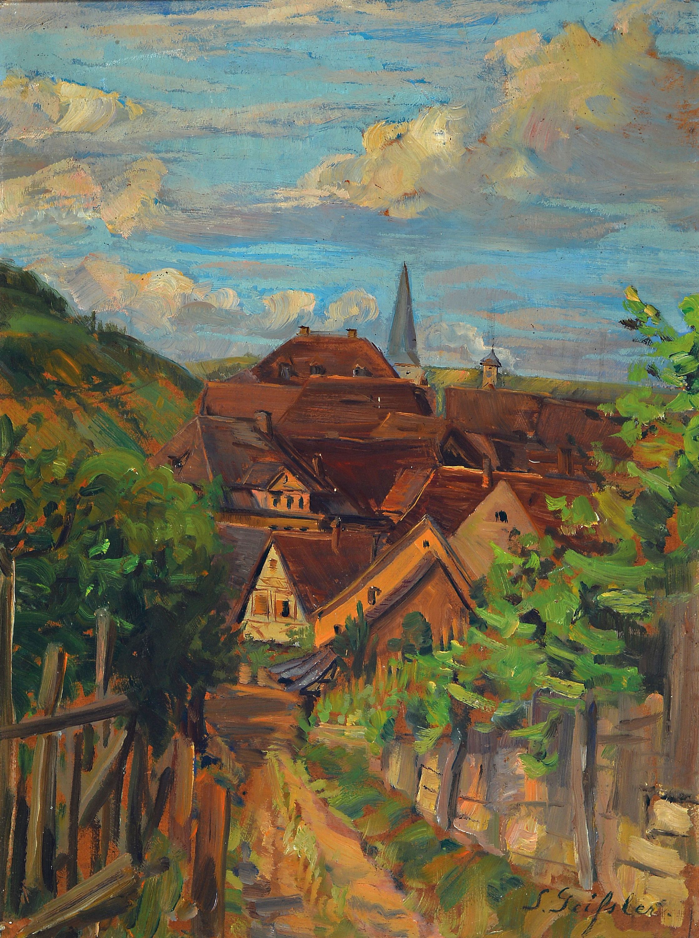 Image 27057484 - Senta Geissler, 1902 Heidelberg-2000, pfälzer Dorf, rechts unten signiert, 52x38 ...