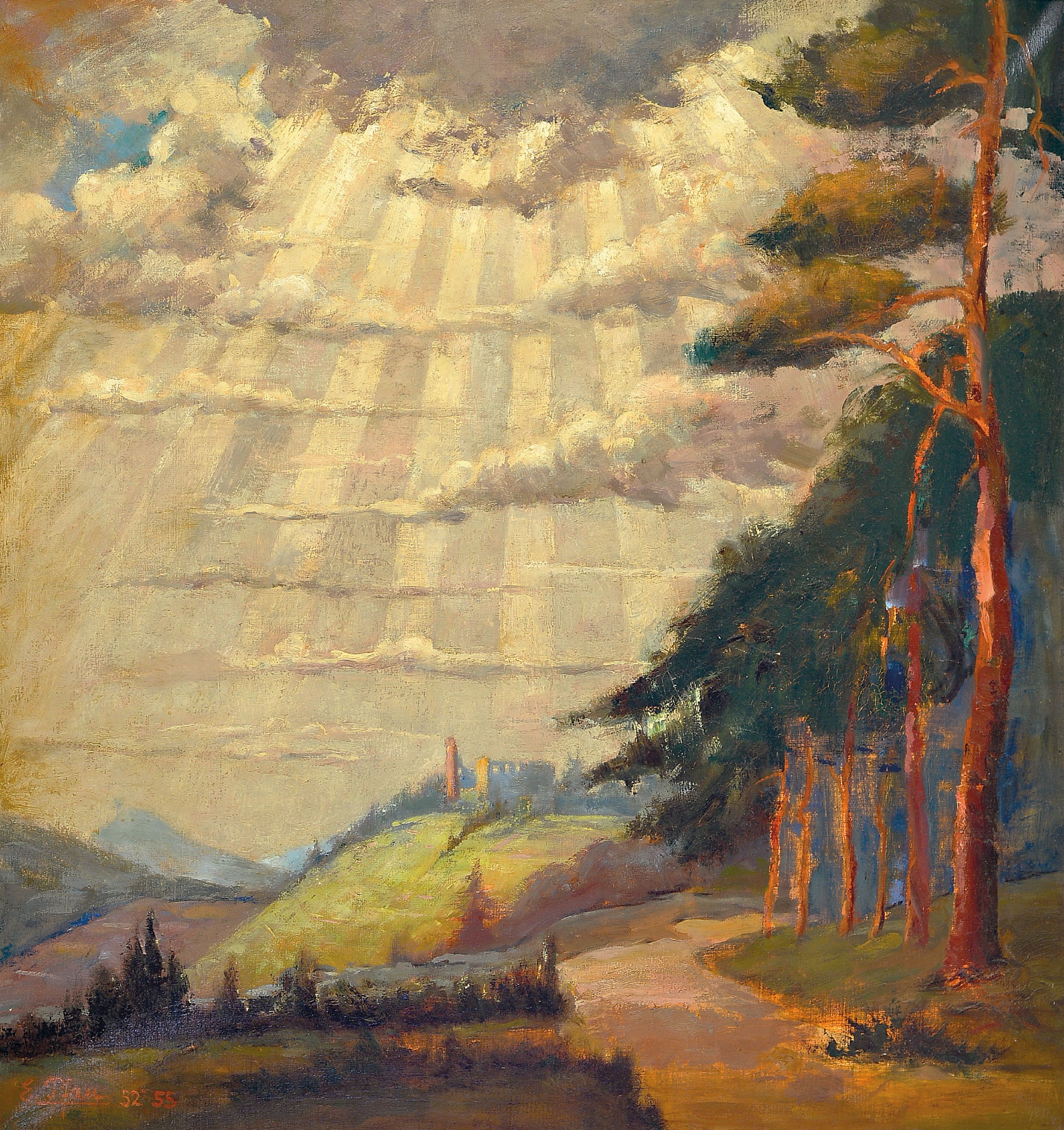 Image 27057490 - Ernst Pfau, 1879 Bad Wimpfen-1965 Bad Dürkheim, atmosphärische Landschaft mit Blick ...