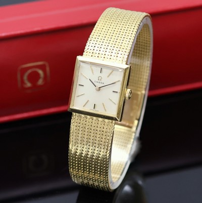27057429a - OMEGA viereckige Armbanduhr in GG 750/000 Referenz 8068, Schweiz um 1968, Handaufzug, ...